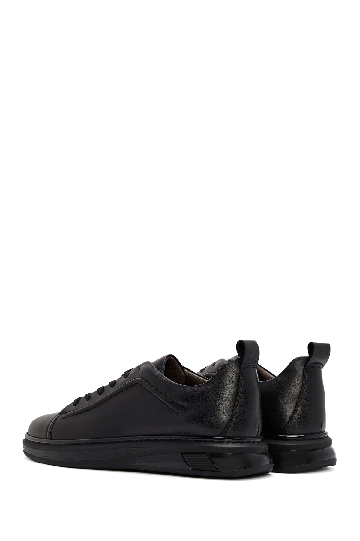 Erkek Siyah Kalın Tabanlı Bağcıklı Deri Sneaker - Image 5