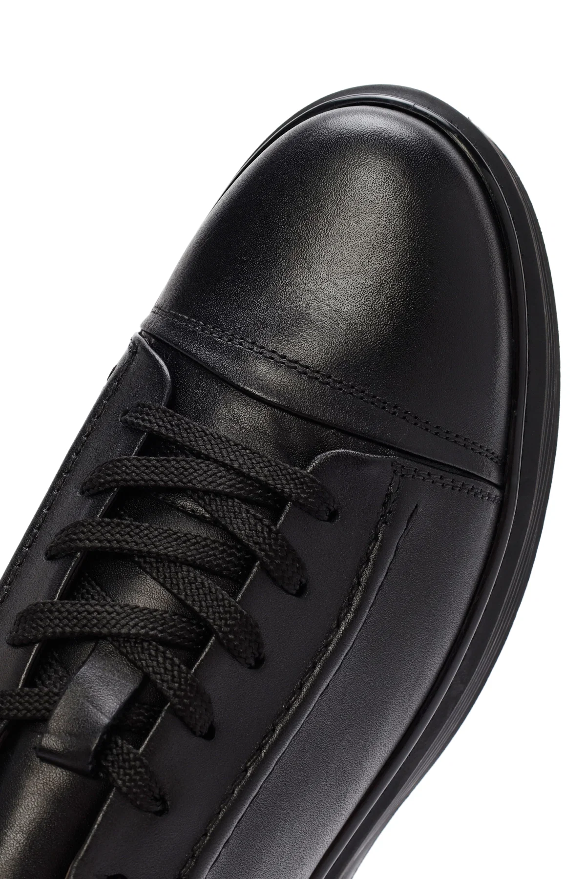 Erkek Siyah Kalın Tabanlı Bağcıklı Deri Sneaker - Image 9