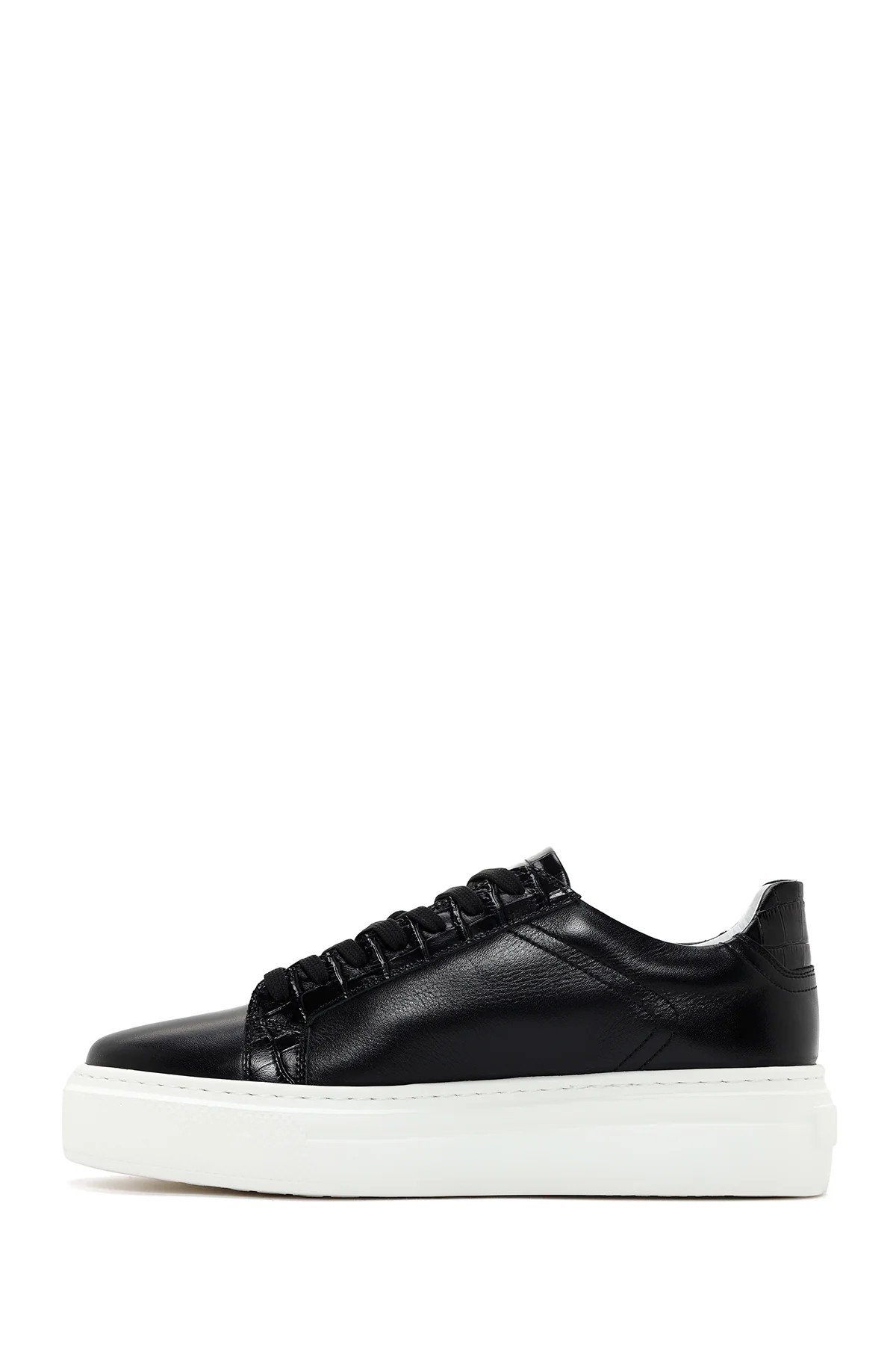 Erkek Siyah Kalın Tabanlı Bağcıklı Deri Sneaker - Image 2