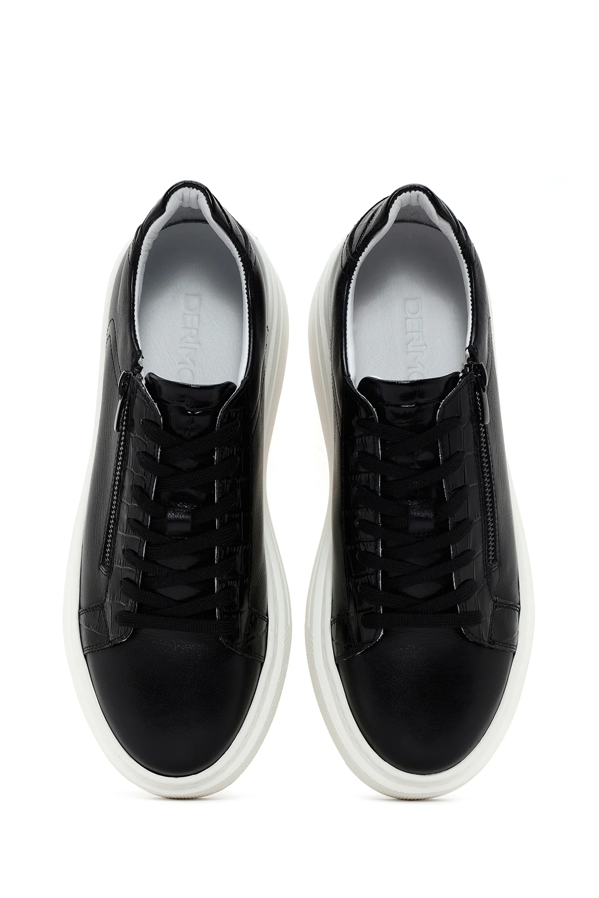 Erkek Siyah Kalın Tabanlı Bağcıklı Deri Sneaker - Image 6
