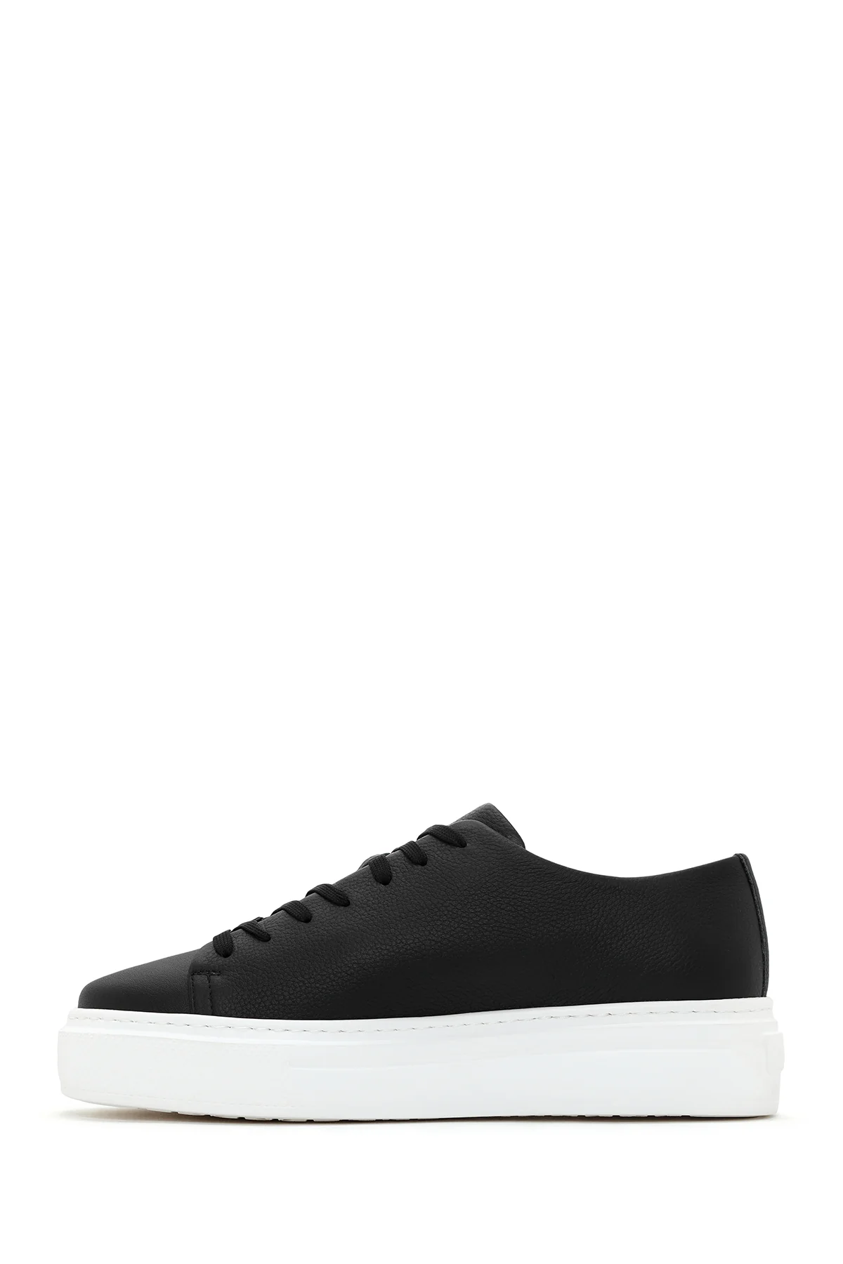 Erkek Siyah Kalın Tabanlı Bağcıklı Deri Sneaker - Image 2
