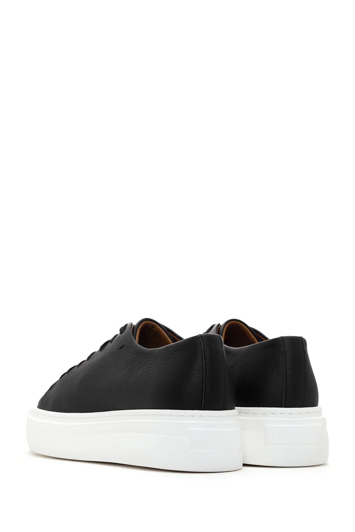 Erkek Siyah Kalın Tabanlı Bağcıklı Deri Sneaker - Image 5