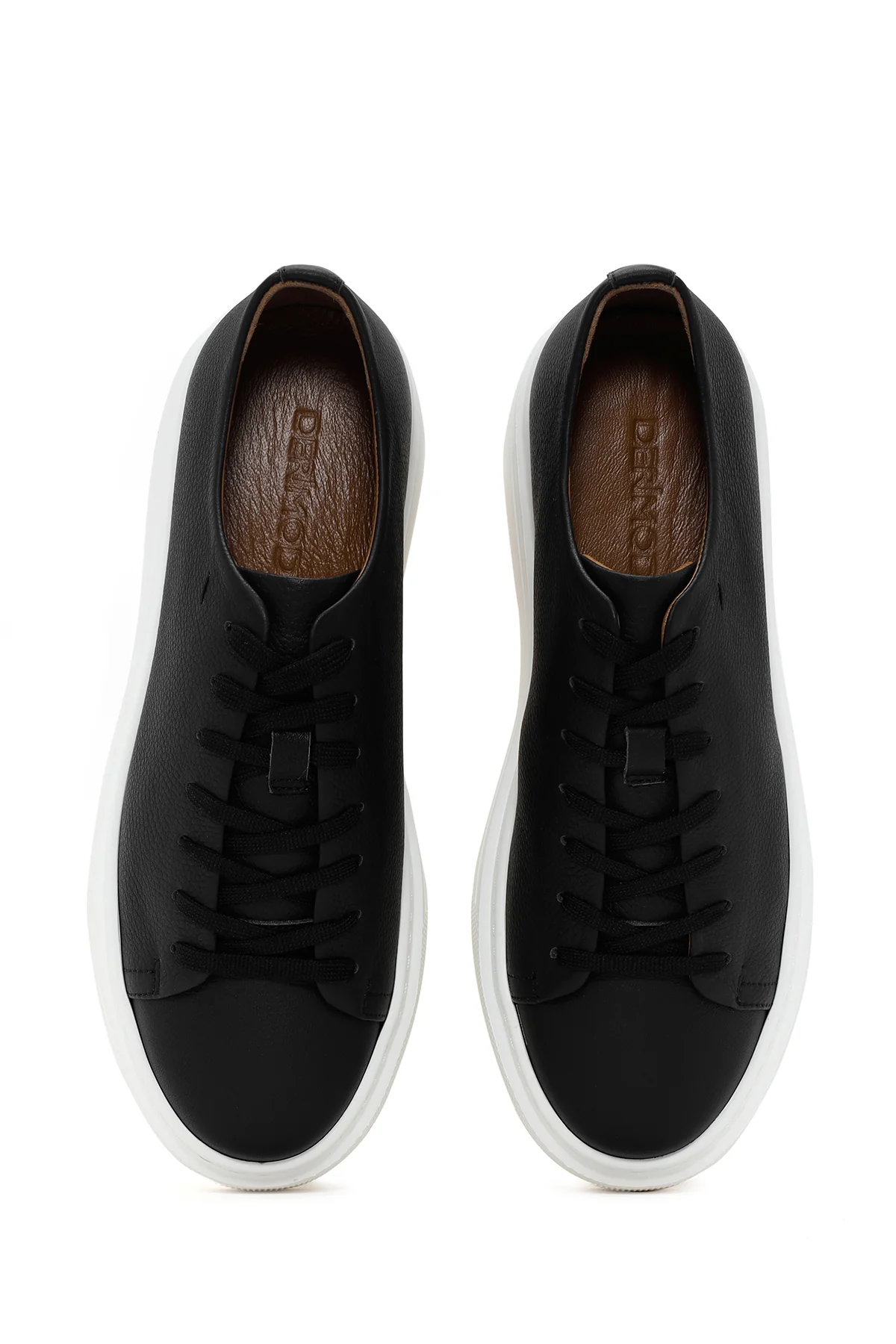 Erkek Siyah Kalın Tabanlı Bağcıklı Deri Sneaker - Image 6