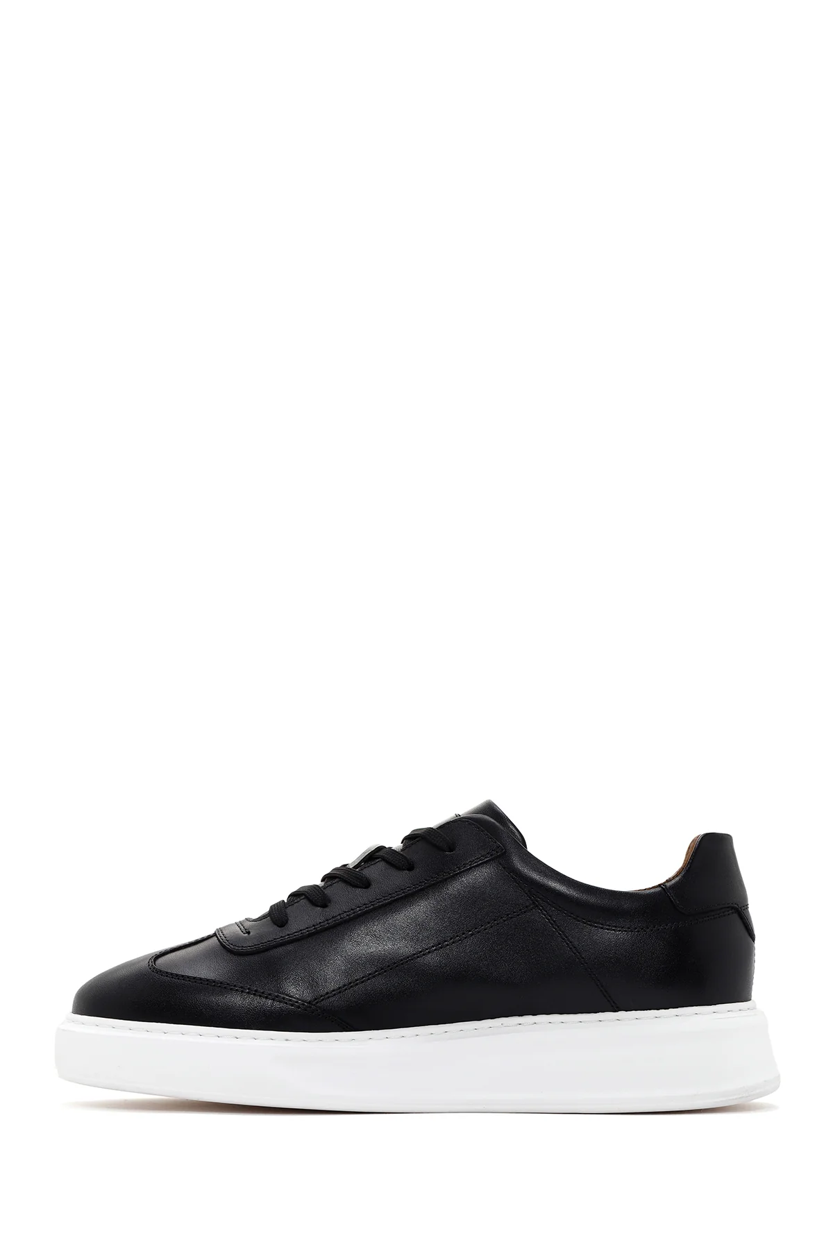 Erkek Siyah Kalın Tabanlı Bağcıklı Deri Sneaker - Image 2