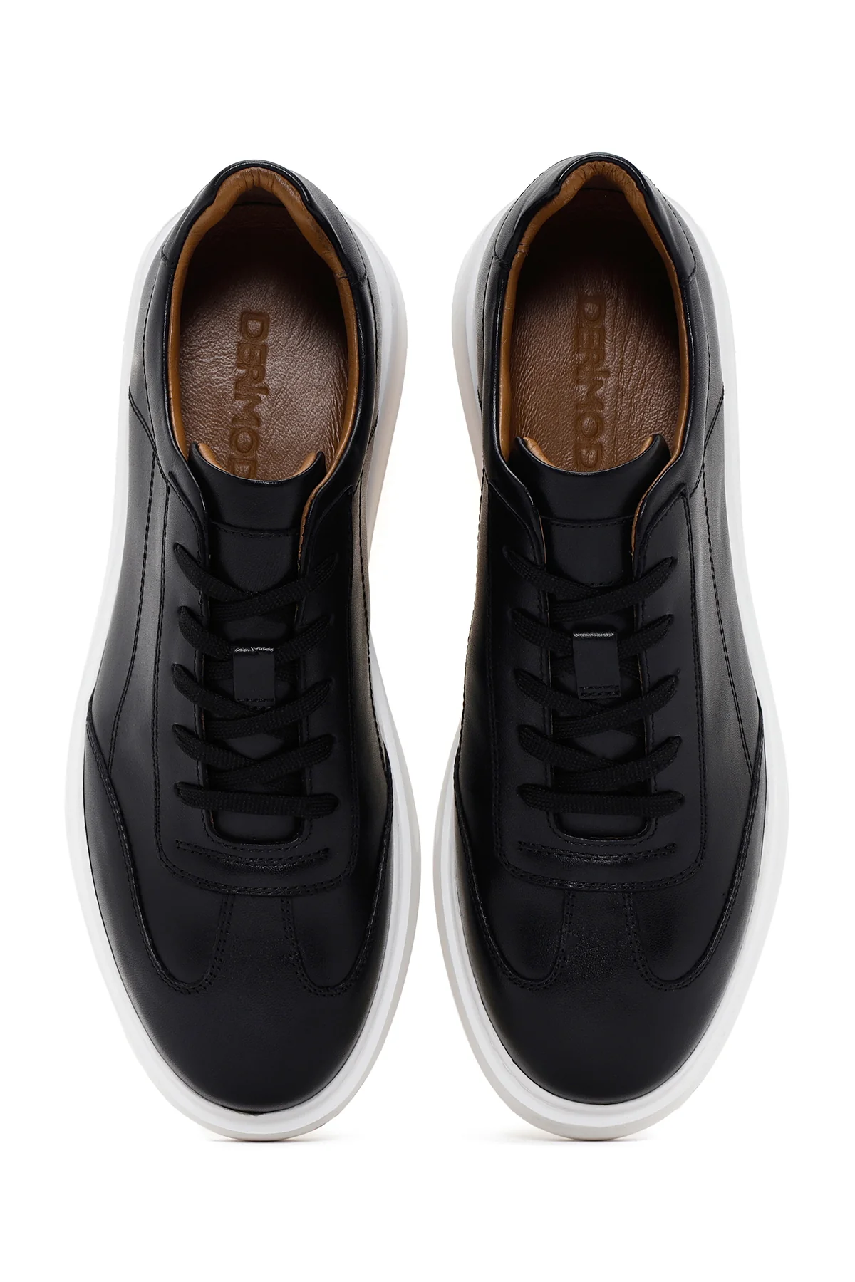 Erkek Siyah Kalın Tabanlı Bağcıklı Deri Sneaker - Image 6