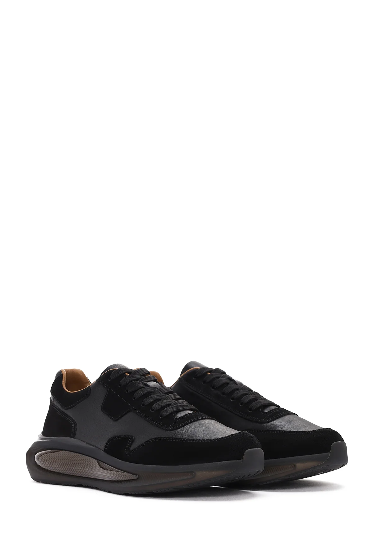 Erkek Siyah Kalın Tabanlı Bağcıklı Deri Sneaker - Image 3
