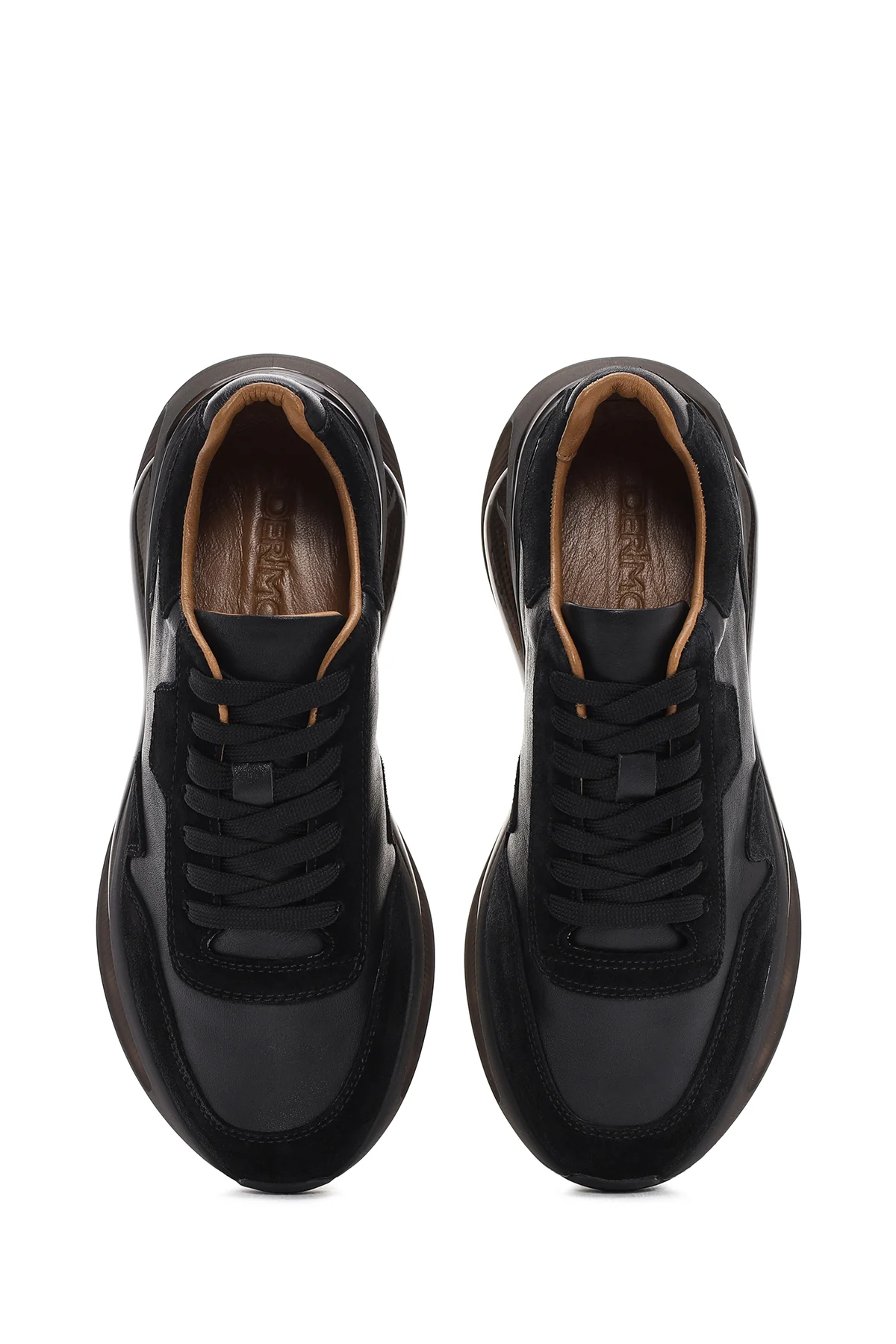 Erkek Siyah Kalın Tabanlı Bağcıklı Deri Sneaker - Image 7