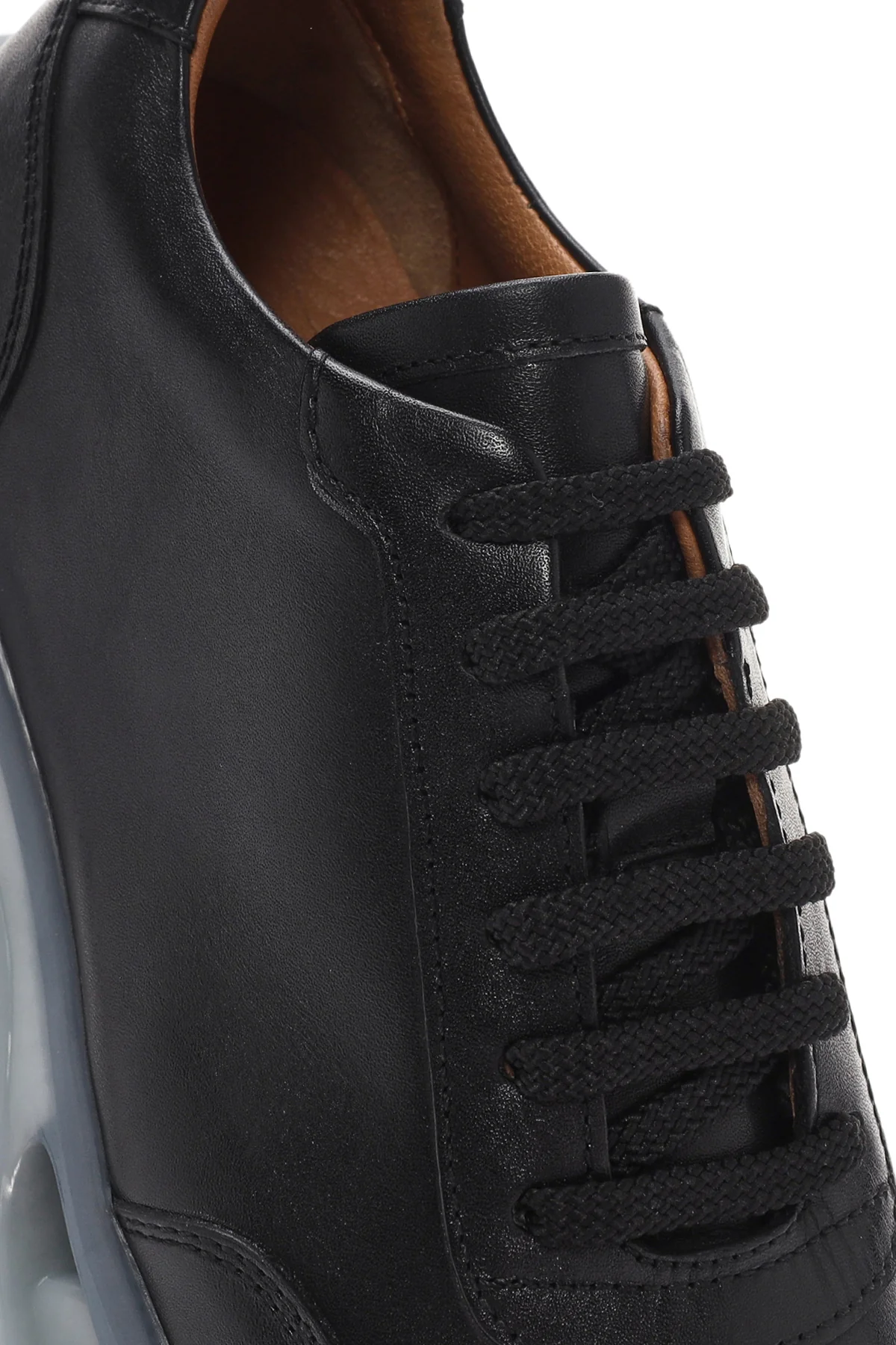 Erkek Siyah Kalın Tabanlı Bağcıklı Deri Sneaker - Image 10