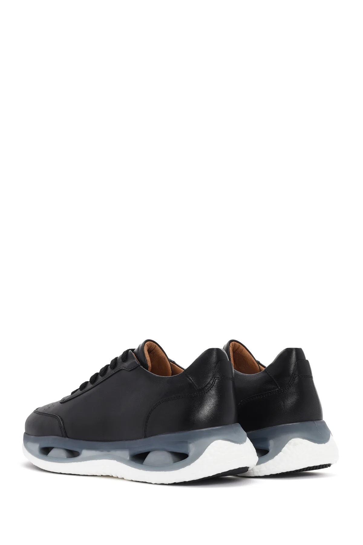 Erkek Siyah Kalın Tabanlı Bağcıklı Deri Sneaker - Image 5