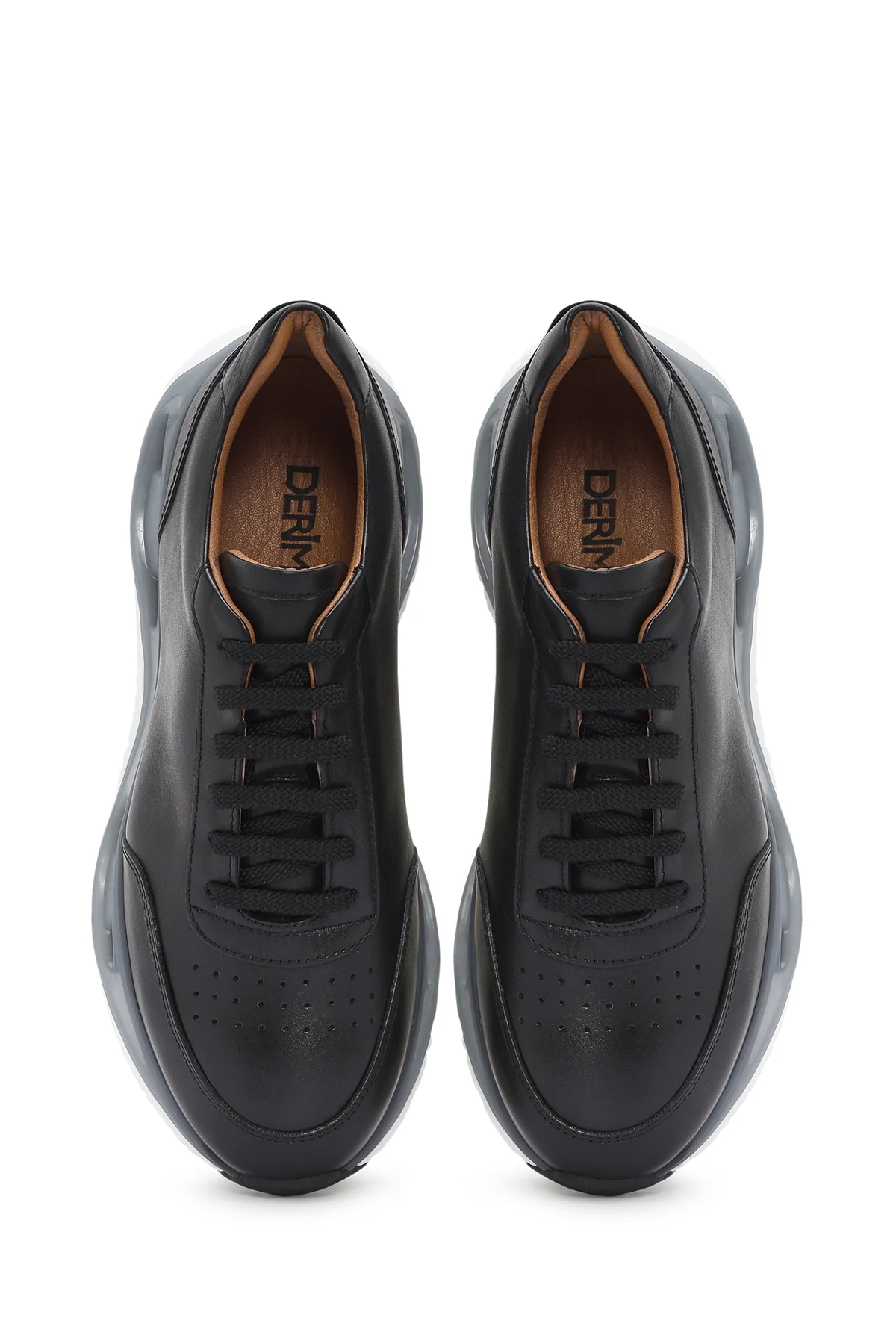 Erkek Siyah Kalın Tabanlı Bağcıklı Deri Sneaker - Image 7