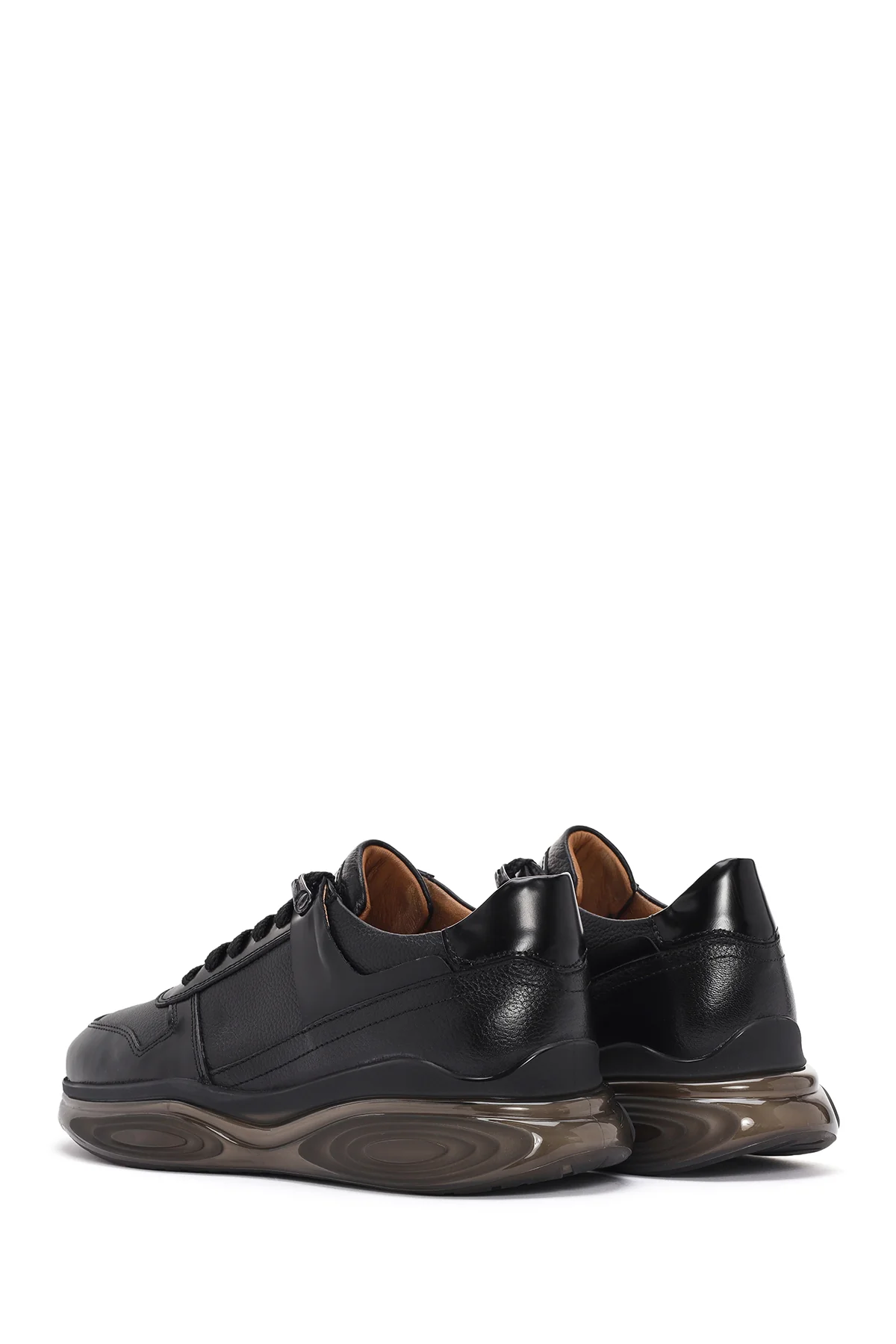 Erkek Siyah Kalın Tabanlı Bağcıklı Deri Sneaker - Image 5