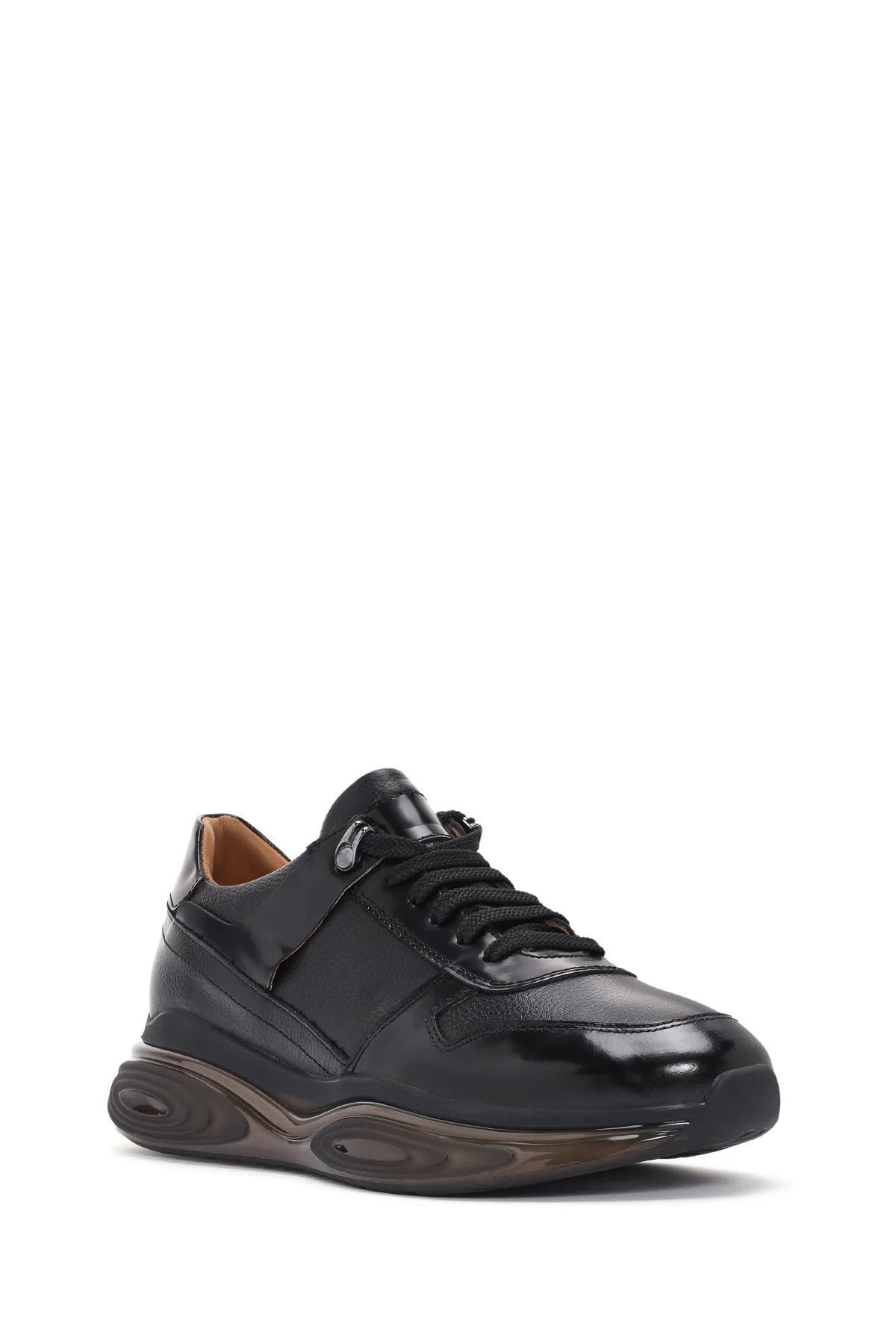 Erkek Siyah Kalın Tabanlı Bağcıklı Deri Sneaker - Image 6
