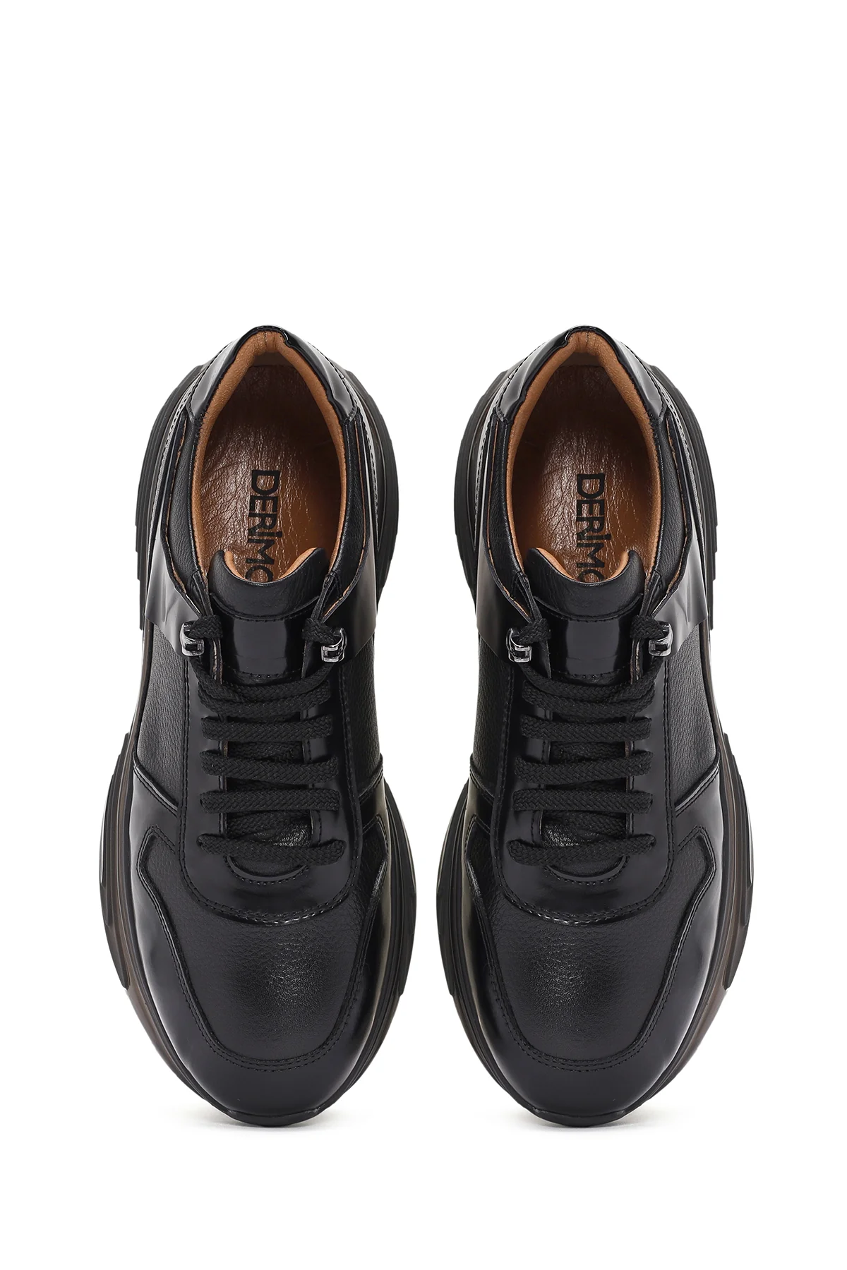 Erkek Siyah Kalın Tabanlı Bağcıklı Deri Sneaker - Image 7