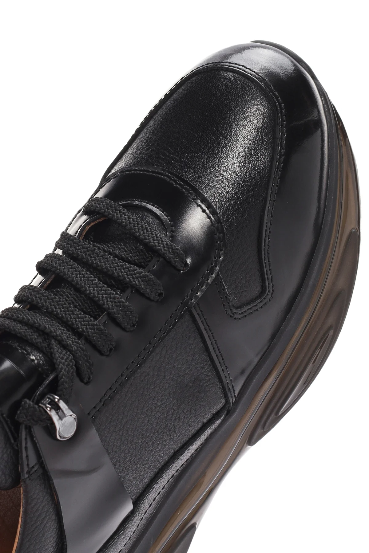 Erkek Siyah Kalın Tabanlı Bağcıklı Deri Sneaker - Image 9