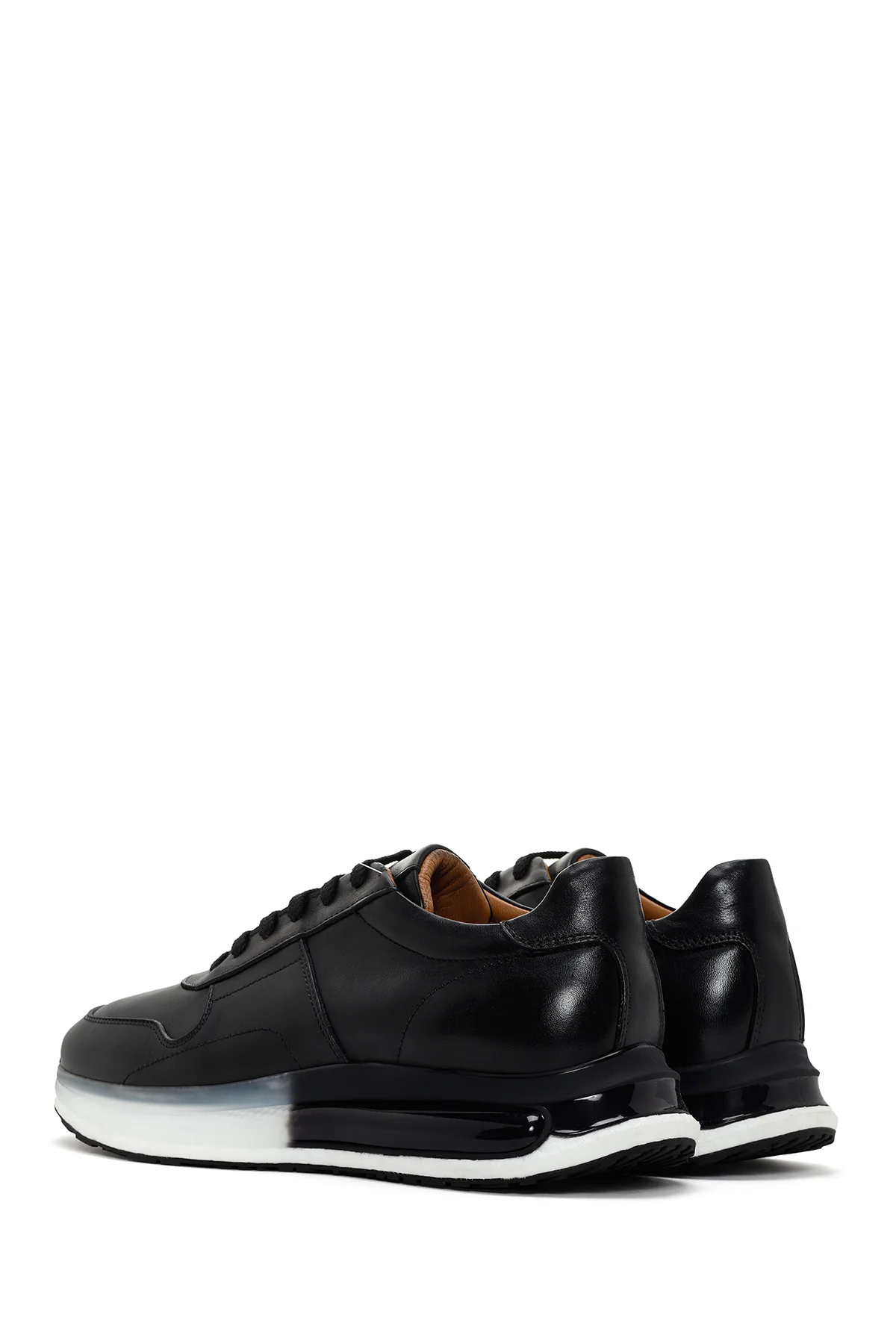 Erkek Siyah Kalın Tabanlı Bağcıklı Deri Sneaker - Image 5