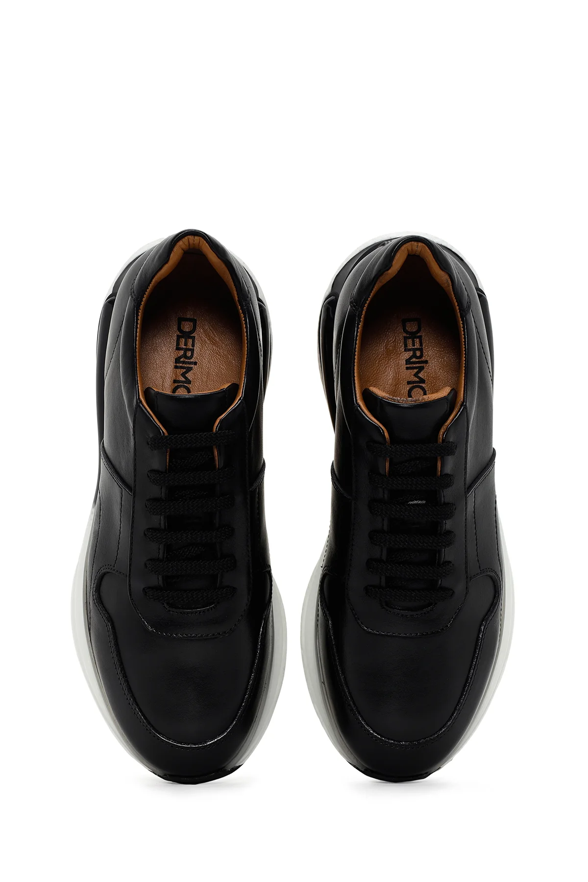 Erkek Siyah Kalın Tabanlı Bağcıklı Deri Sneaker - Image 6