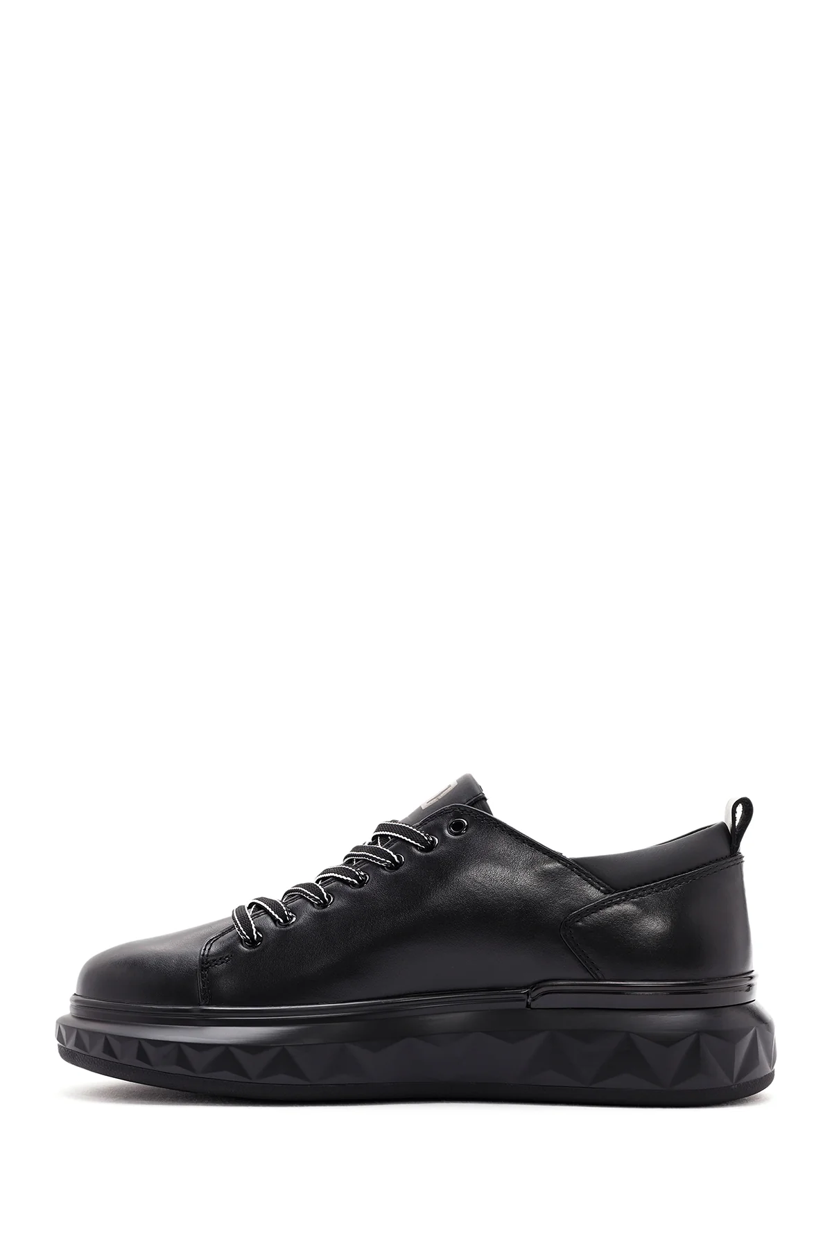 Erkek Siyah Kalın Tabanlı Bağcıklı Deri Sneaker - Image 2