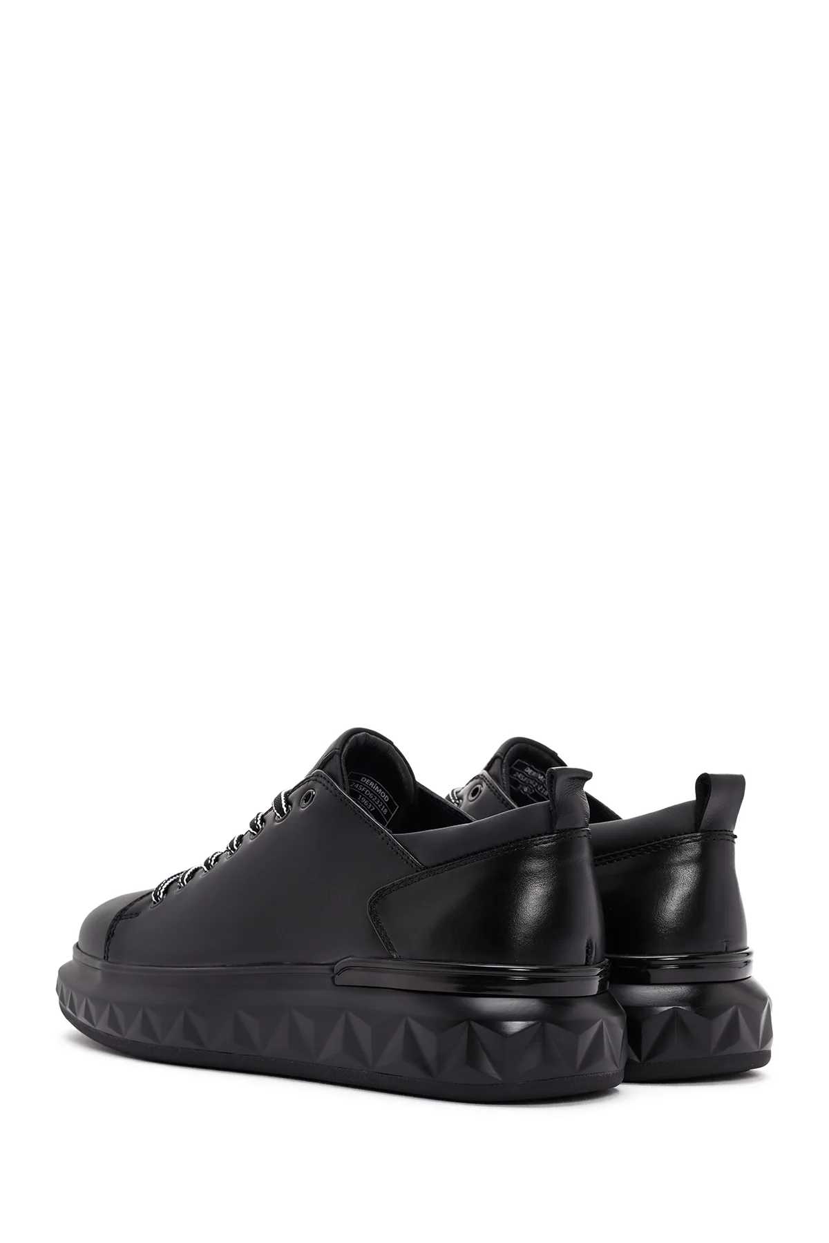 Erkek Siyah Kalın Tabanlı Bağcıklı Deri Sneaker - Image 5