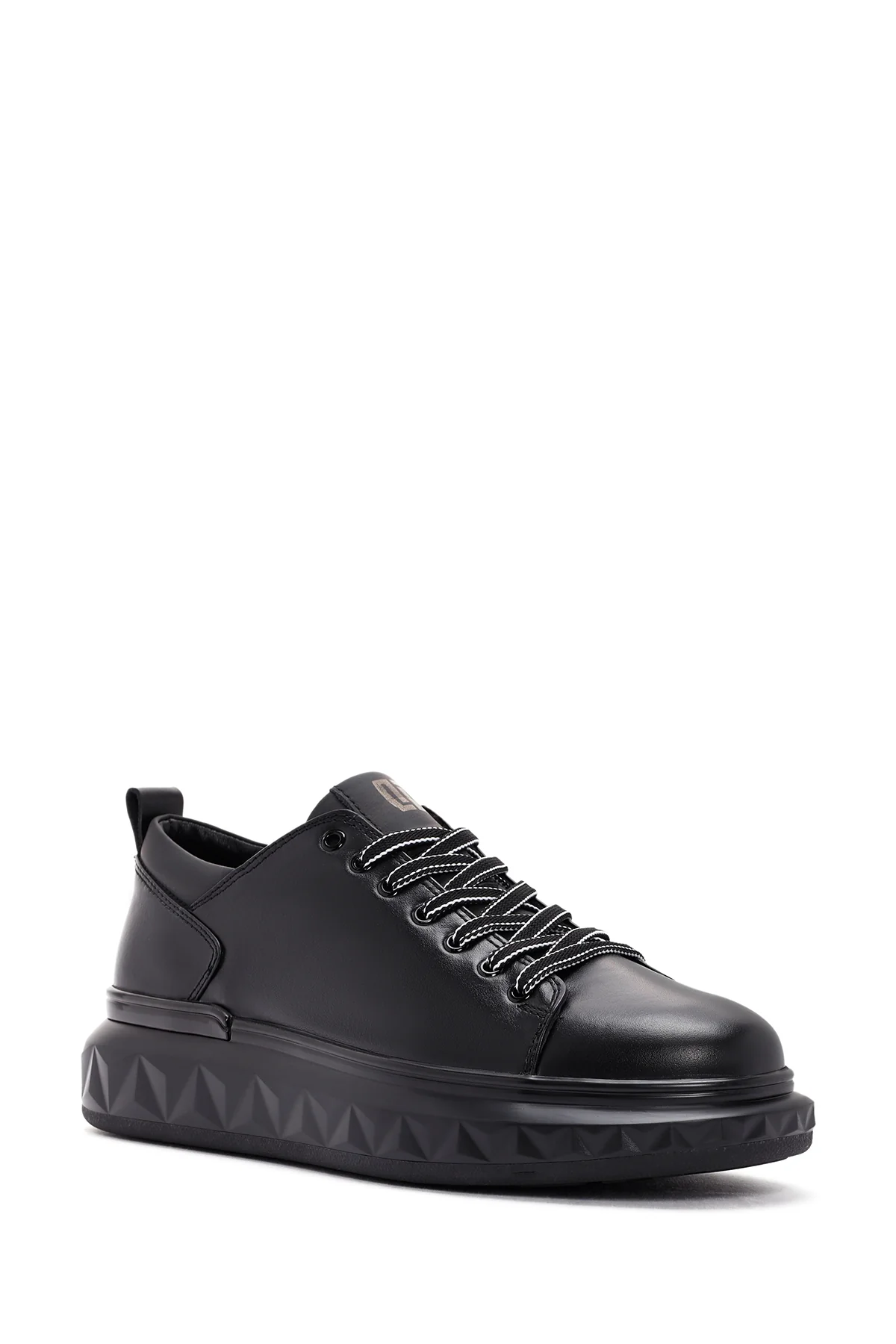 Erkek Siyah Kalın Tabanlı Bağcıklı Deri Sneaker - Image 6