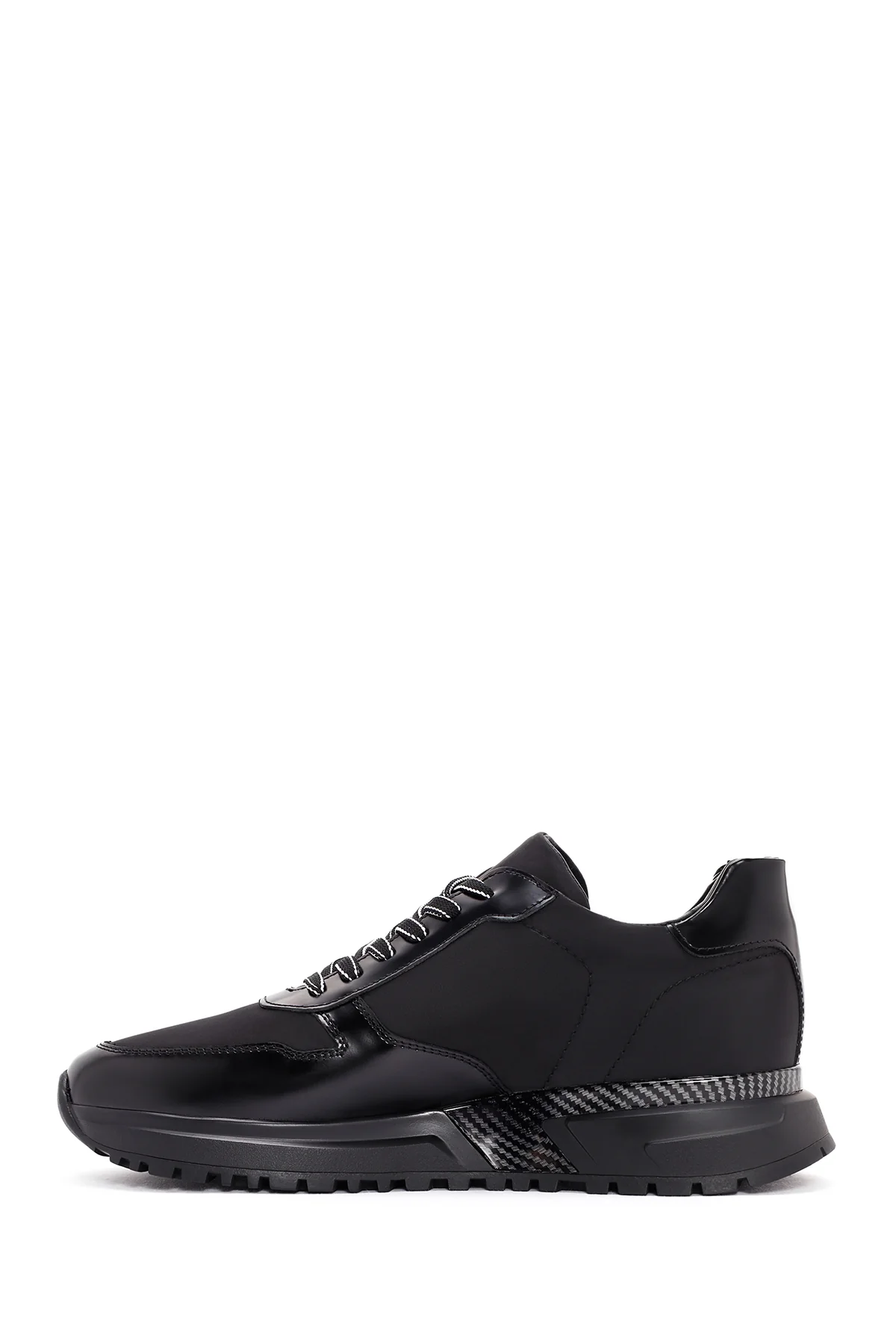 Erkek Siyah Kalın Tabanlı Bağcıklı Deri Sneaker - Image 2