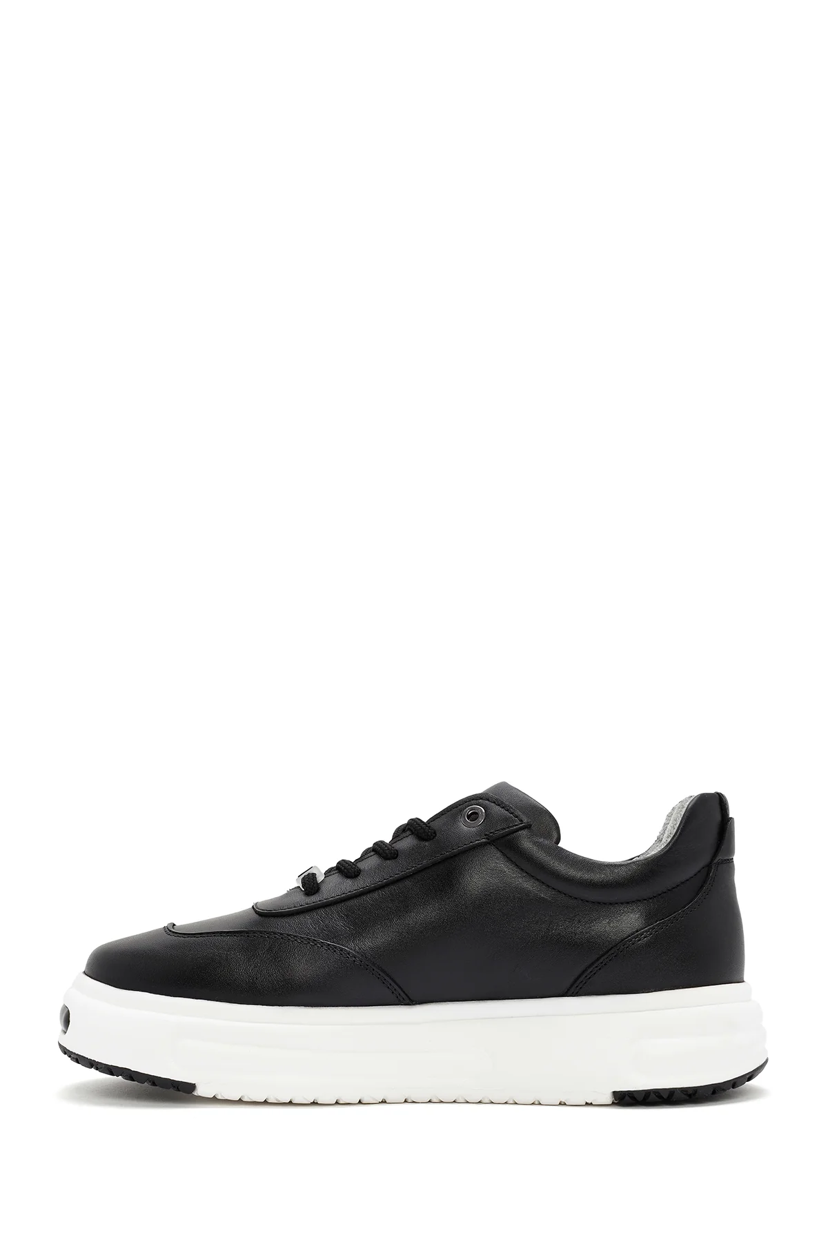 Erkek Siyah Kalın Tabanlı Bağcıklı Deri Sneaker - Image 2