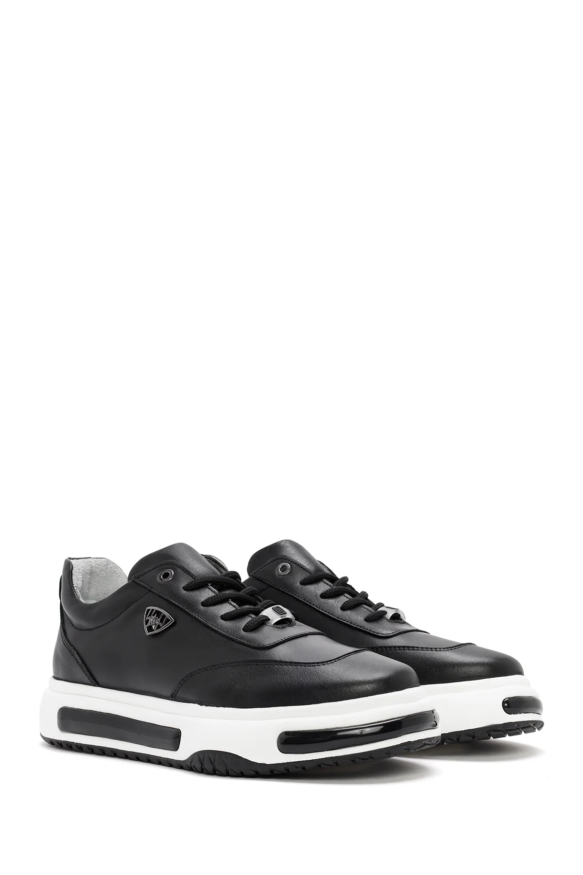 Erkek Siyah Kalın Tabanlı Bağcıklı Deri Sneaker - Image 3