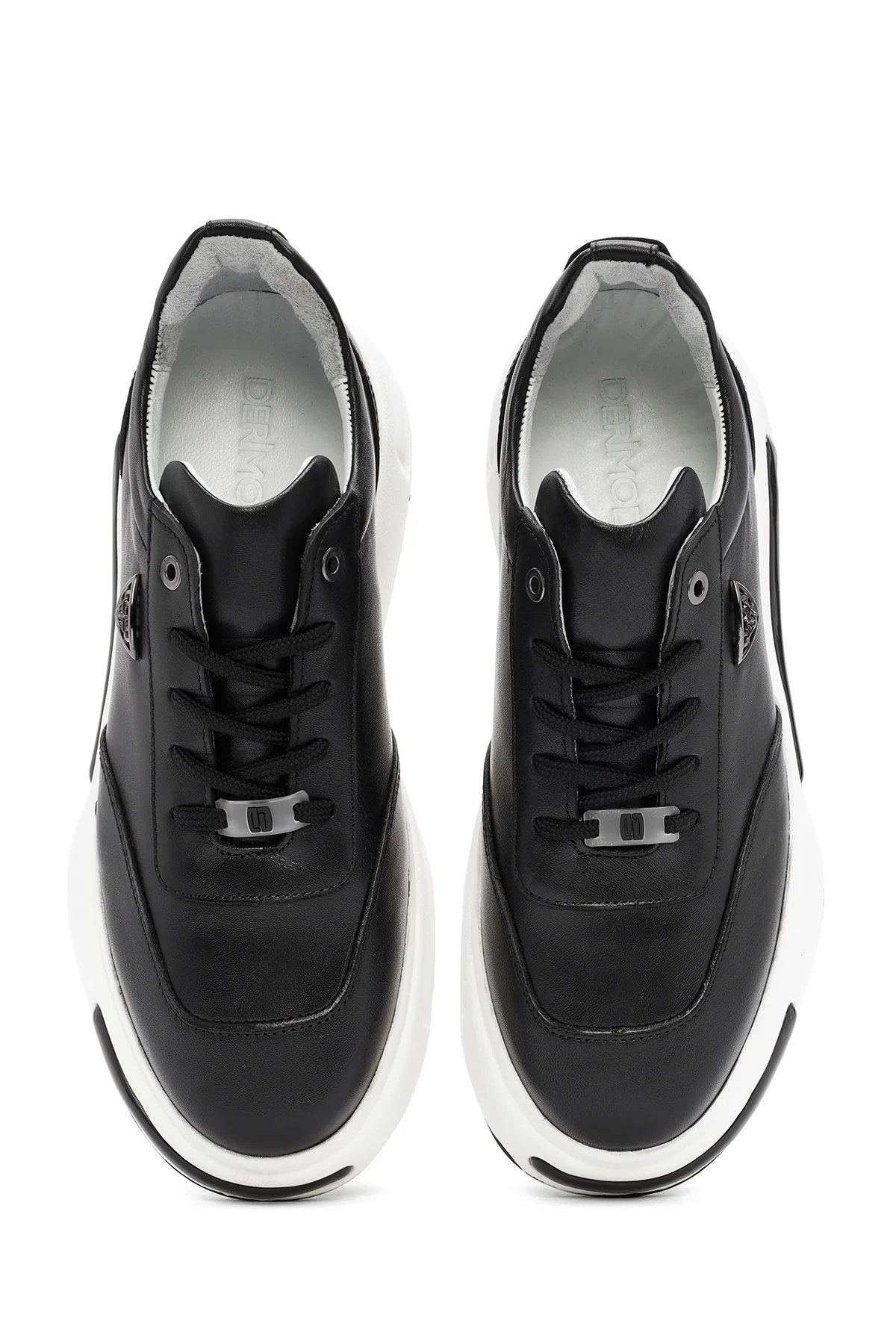 Erkek Siyah Kalın Tabanlı Bağcıklı Deri Sneaker - Image 7