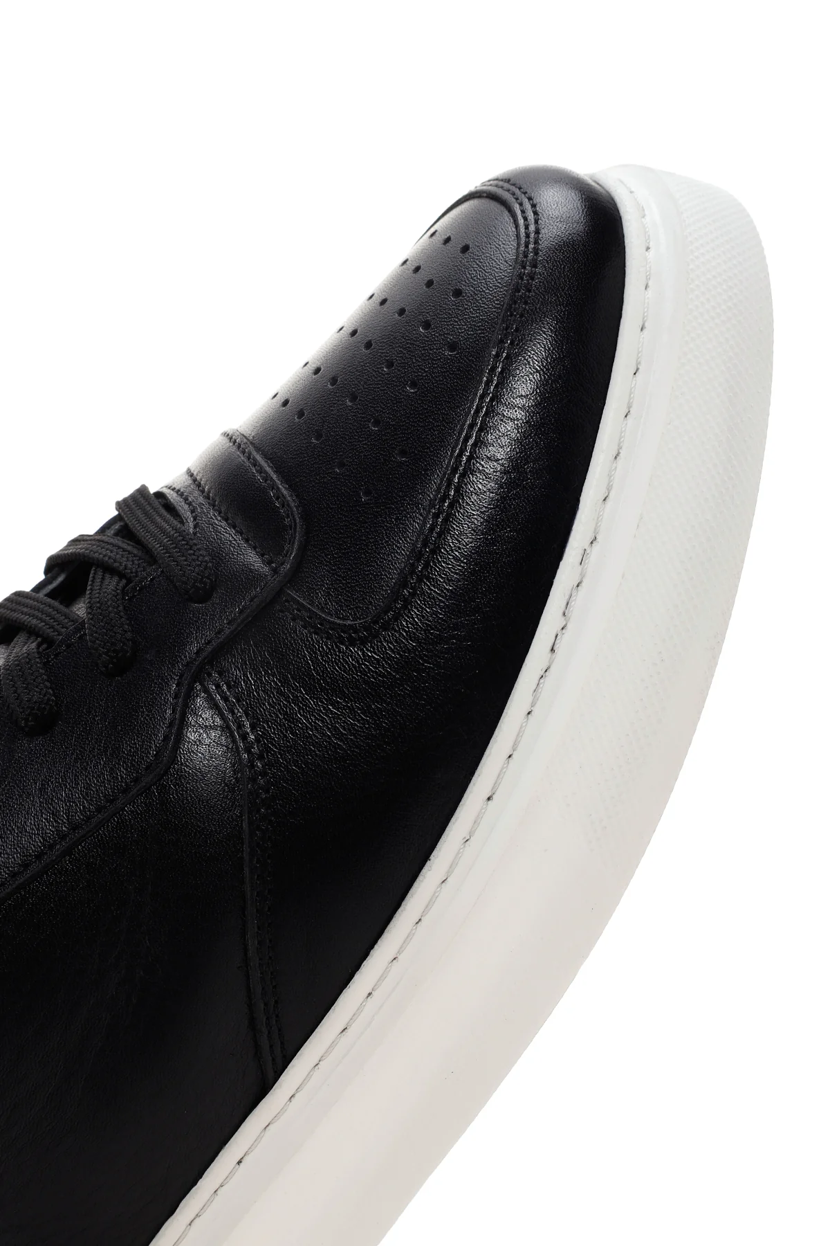 Erkek Siyah Kalın Tabanlı Bağcıklı Deri Sneaker - Image 9