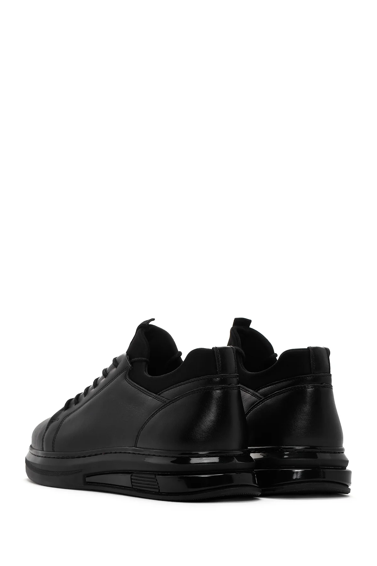 Erkek Siyah Kalın Tabanlı Bağcıklı Deri Sneaker - Image 5