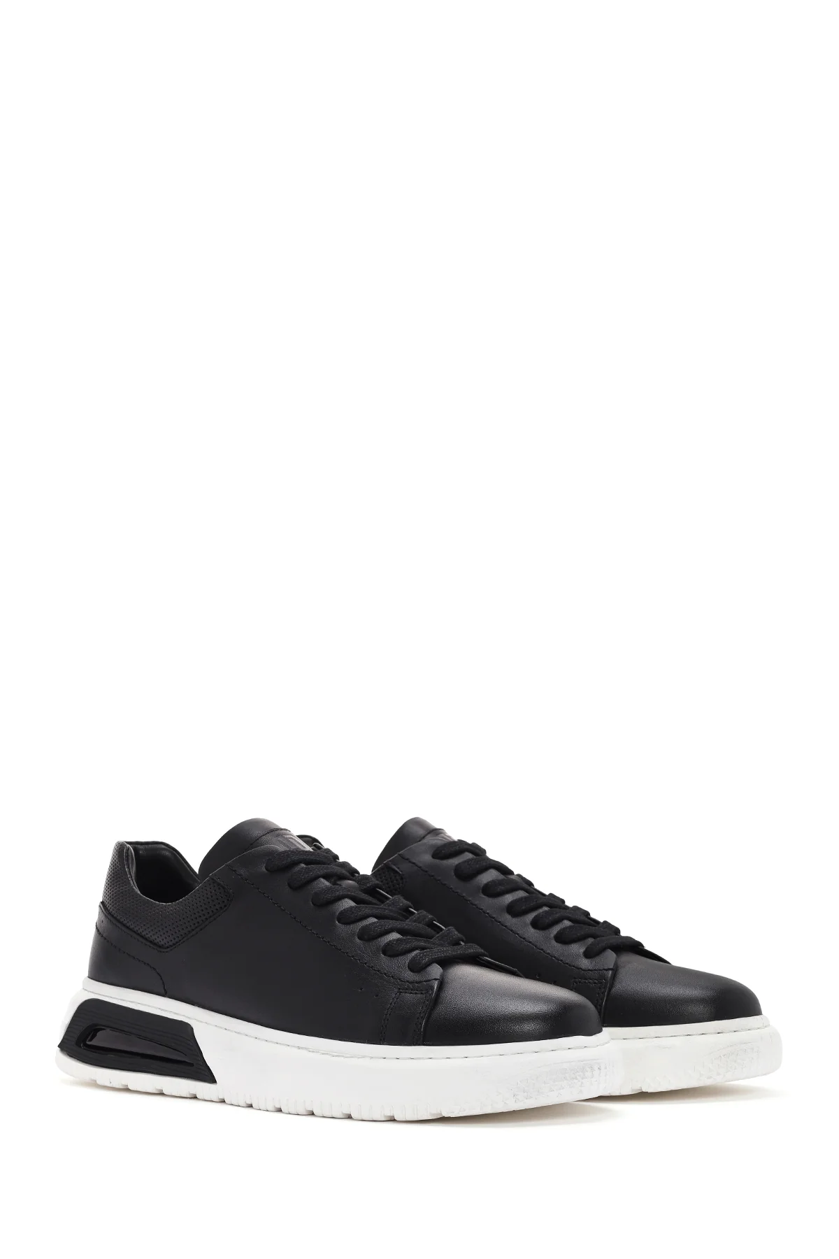 Erkek Siyah Kalın Tabanlı Bağcıklı Deri Sneaker - Image 3