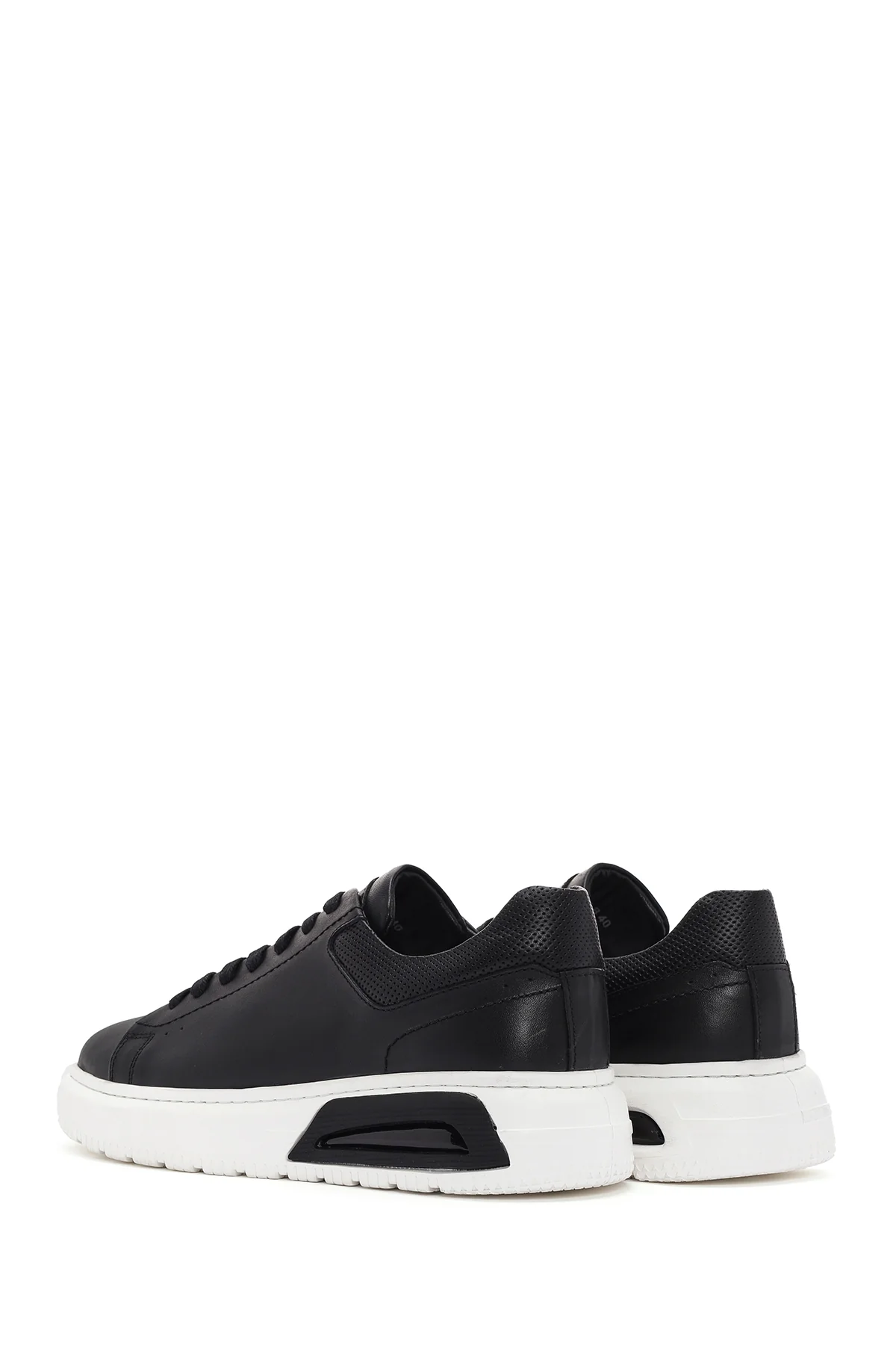 Erkek Siyah Kalın Tabanlı Bağcıklı Deri Sneaker - Image 5