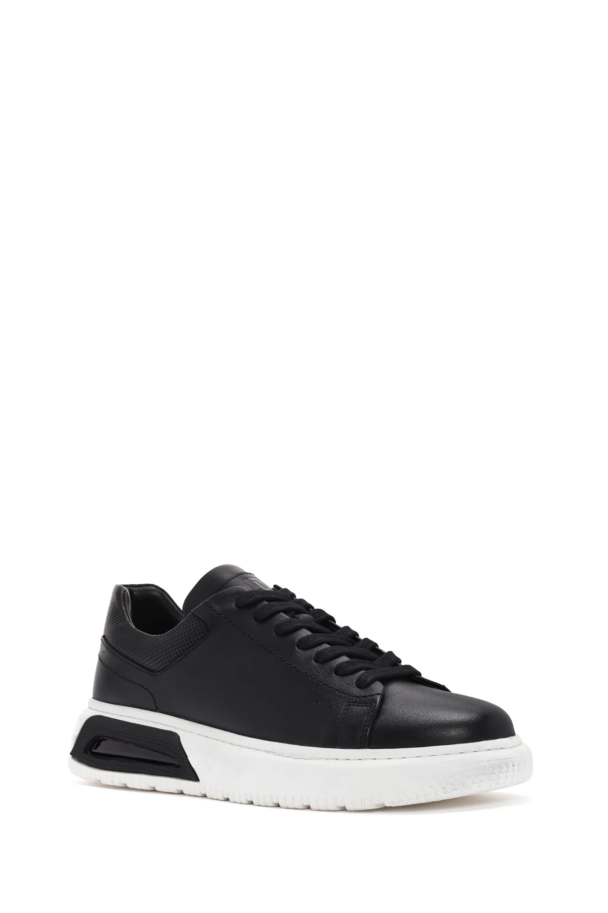 Erkek Siyah Kalın Tabanlı Bağcıklı Deri Sneaker - Image 6