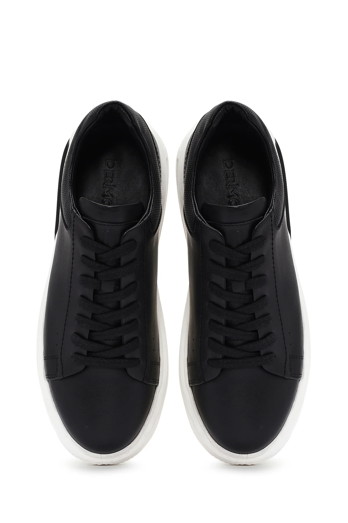 Erkek Siyah Kalın Tabanlı Bağcıklı Deri Sneaker - Image 7