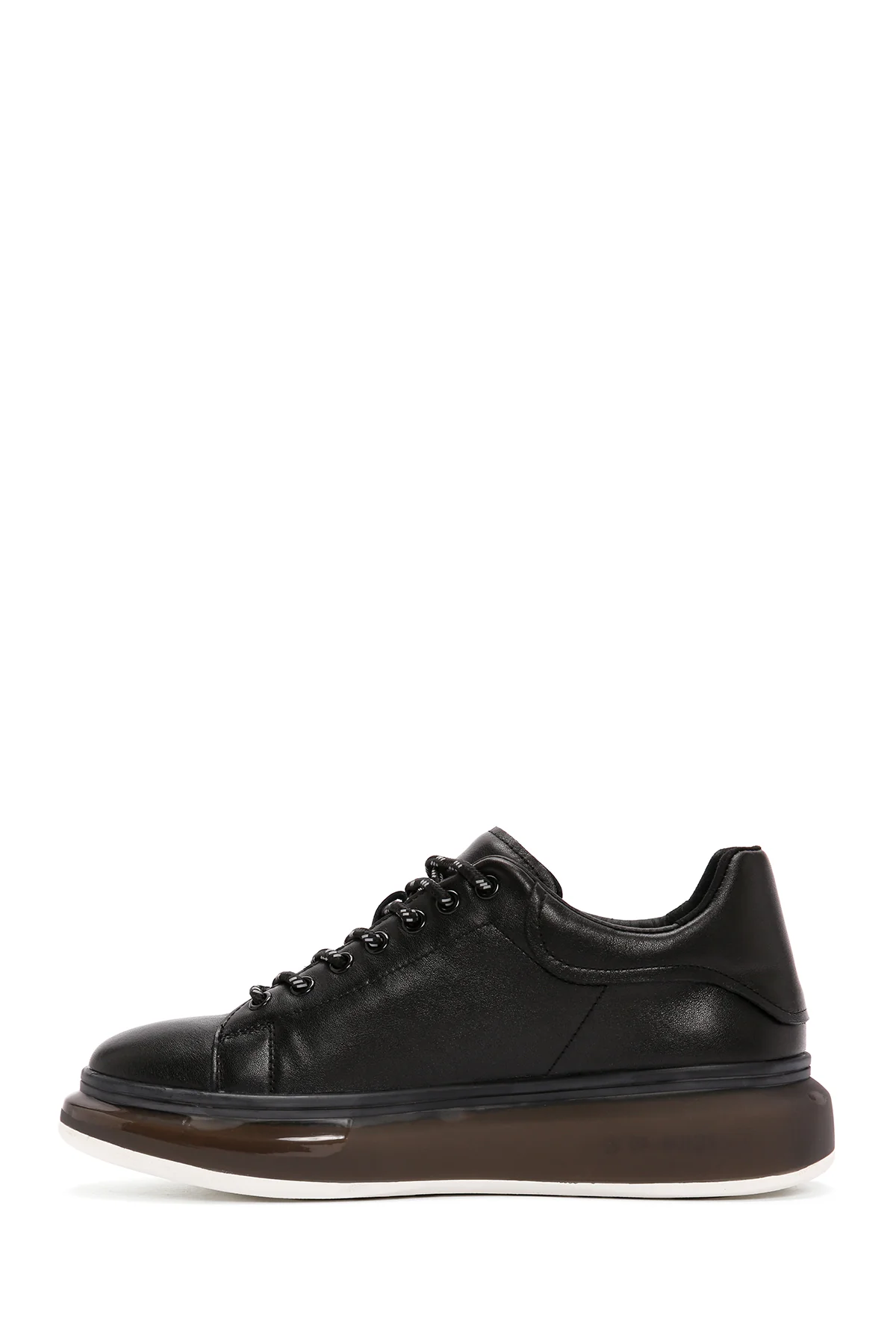 Erkek Siyah Kalın Tabanlı Bağcıklı Deri Sneaker - Image 2