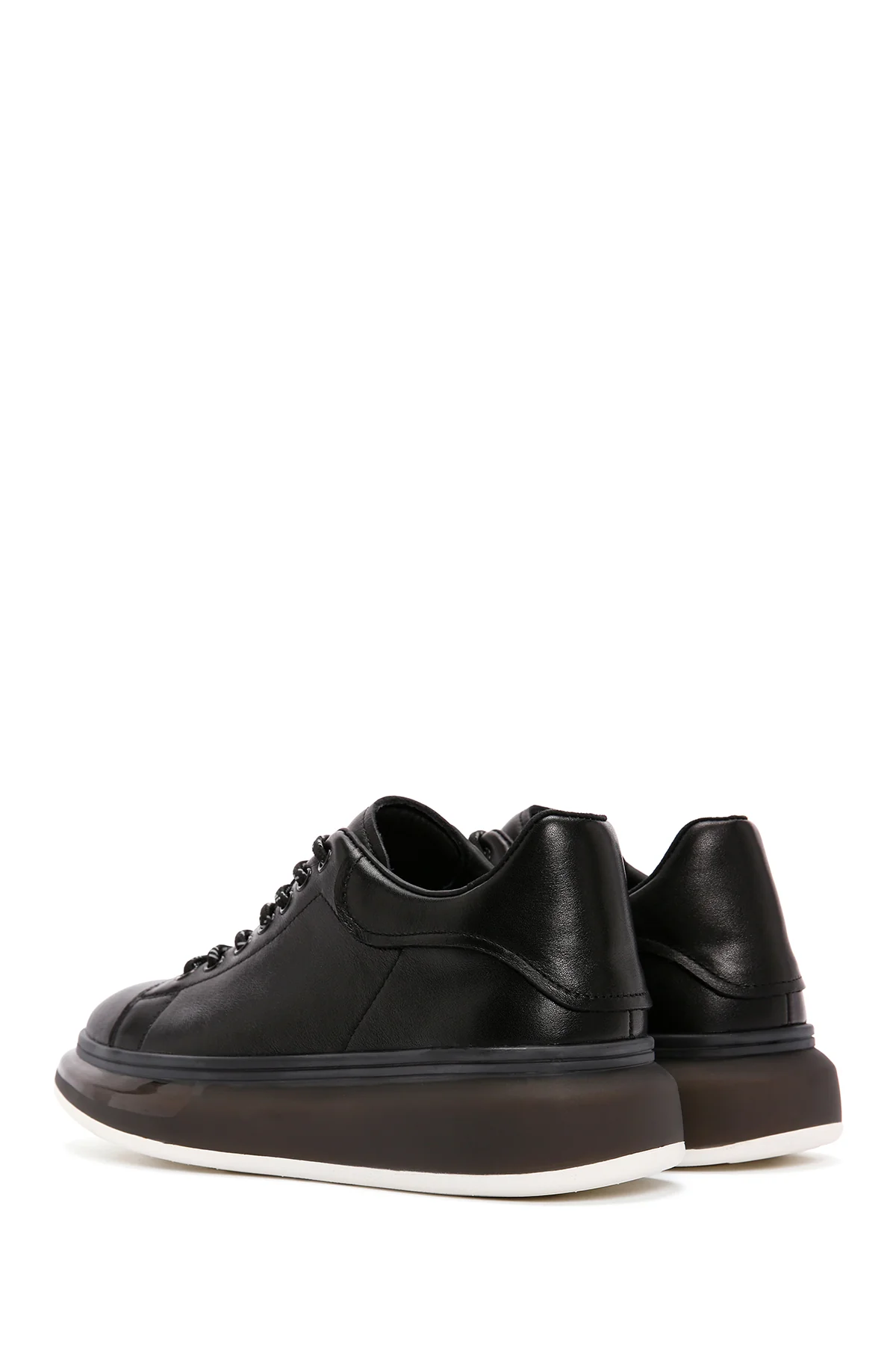 Erkek Siyah Kalın Tabanlı Bağcıklı Deri Sneaker - Image 5