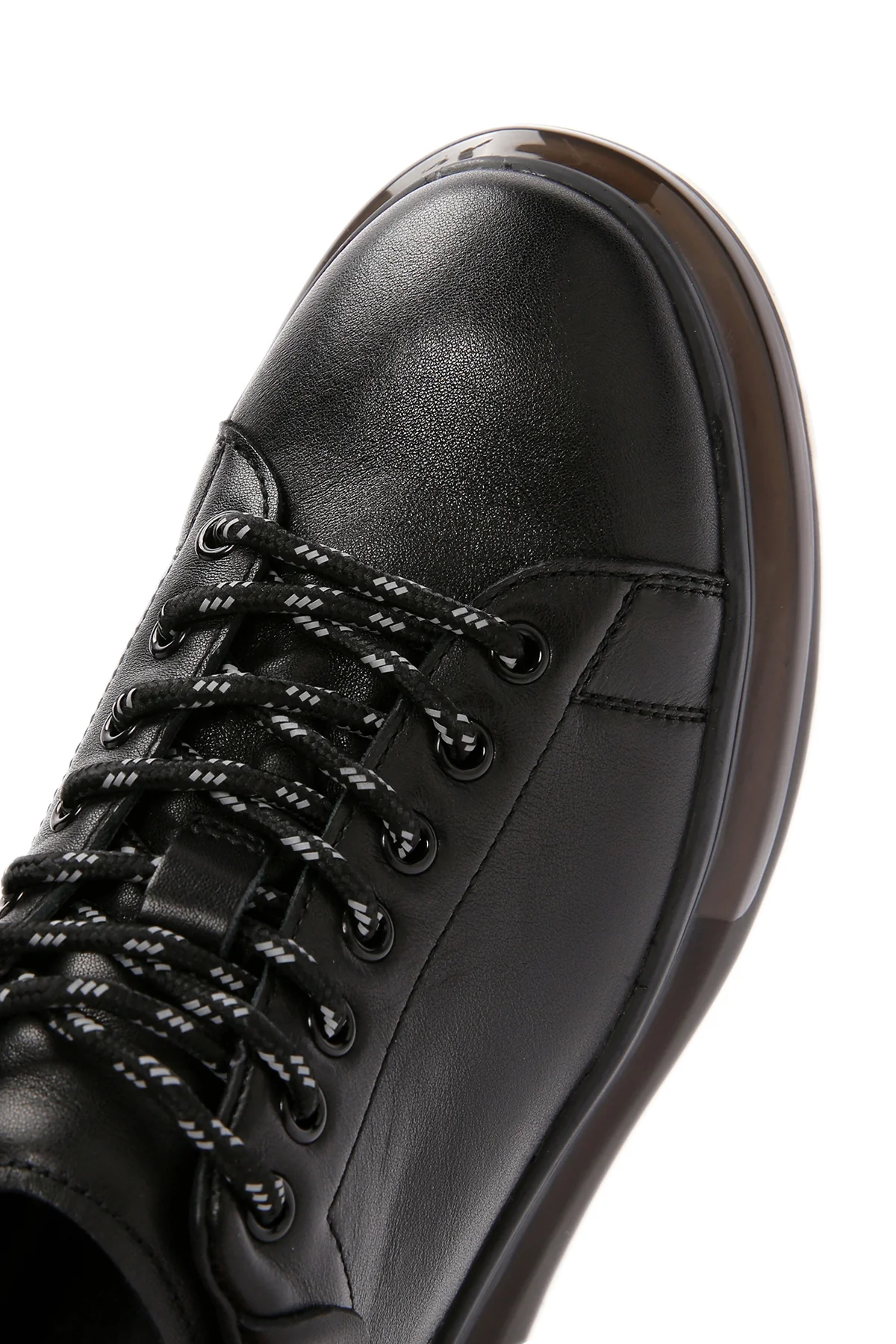 Erkek Siyah Kalın Tabanlı Bağcıklı Deri Sneaker - Image 9