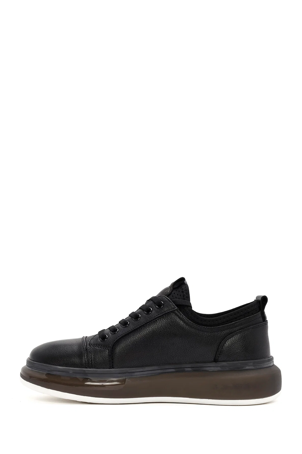 Erkek Siyah Kalın Tabanlı Bağcıklı Deri Sneaker - Image 2