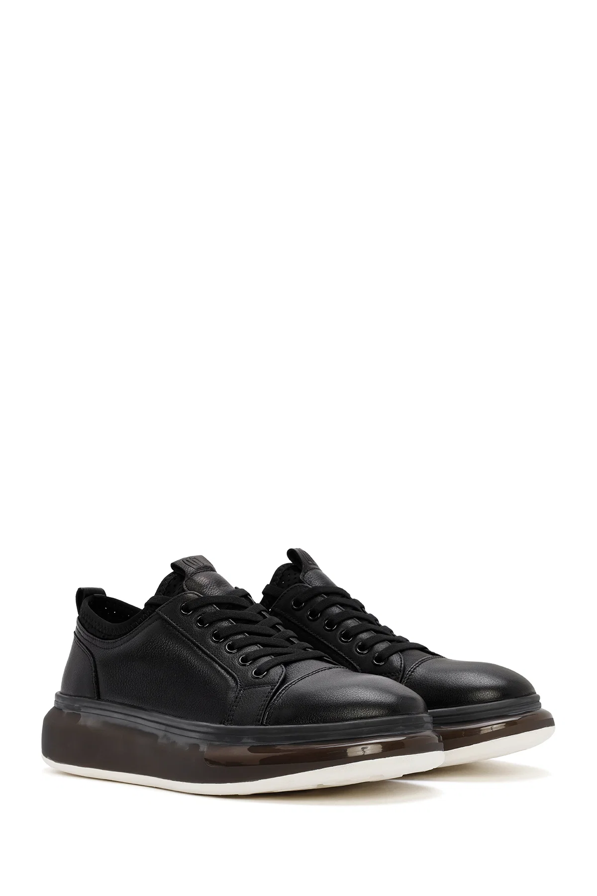 Erkek Siyah Kalın Tabanlı Bağcıklı Deri Sneaker - Image 3