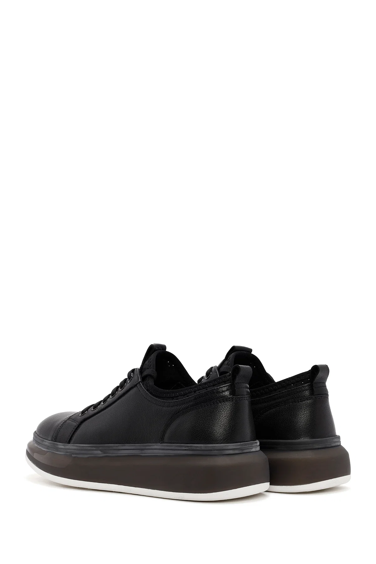 Erkek Siyah Kalın Tabanlı Bağcıklı Deri Sneaker - Image 5
