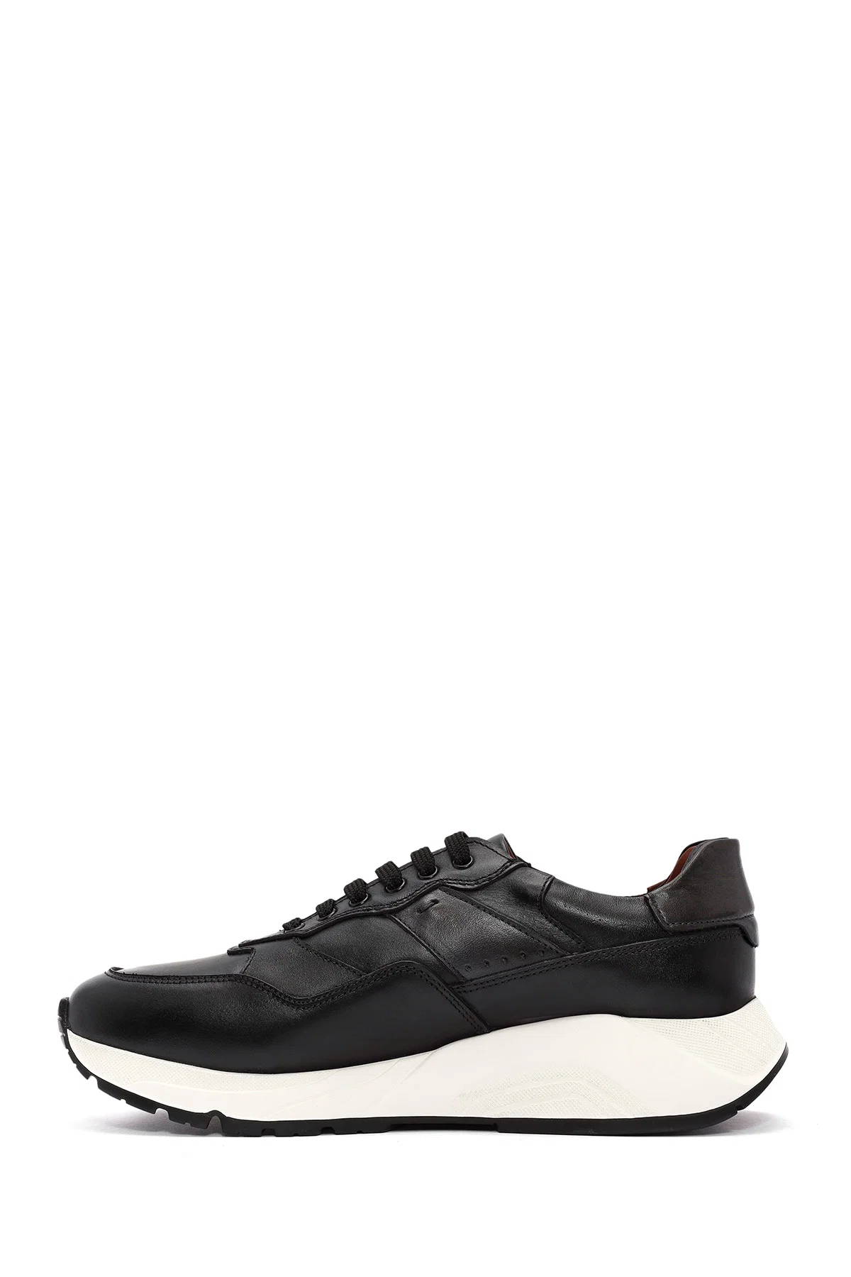 Erkek Siyah Kalın Tabanlı Bağcıklı Deri Sneaker - Image 2