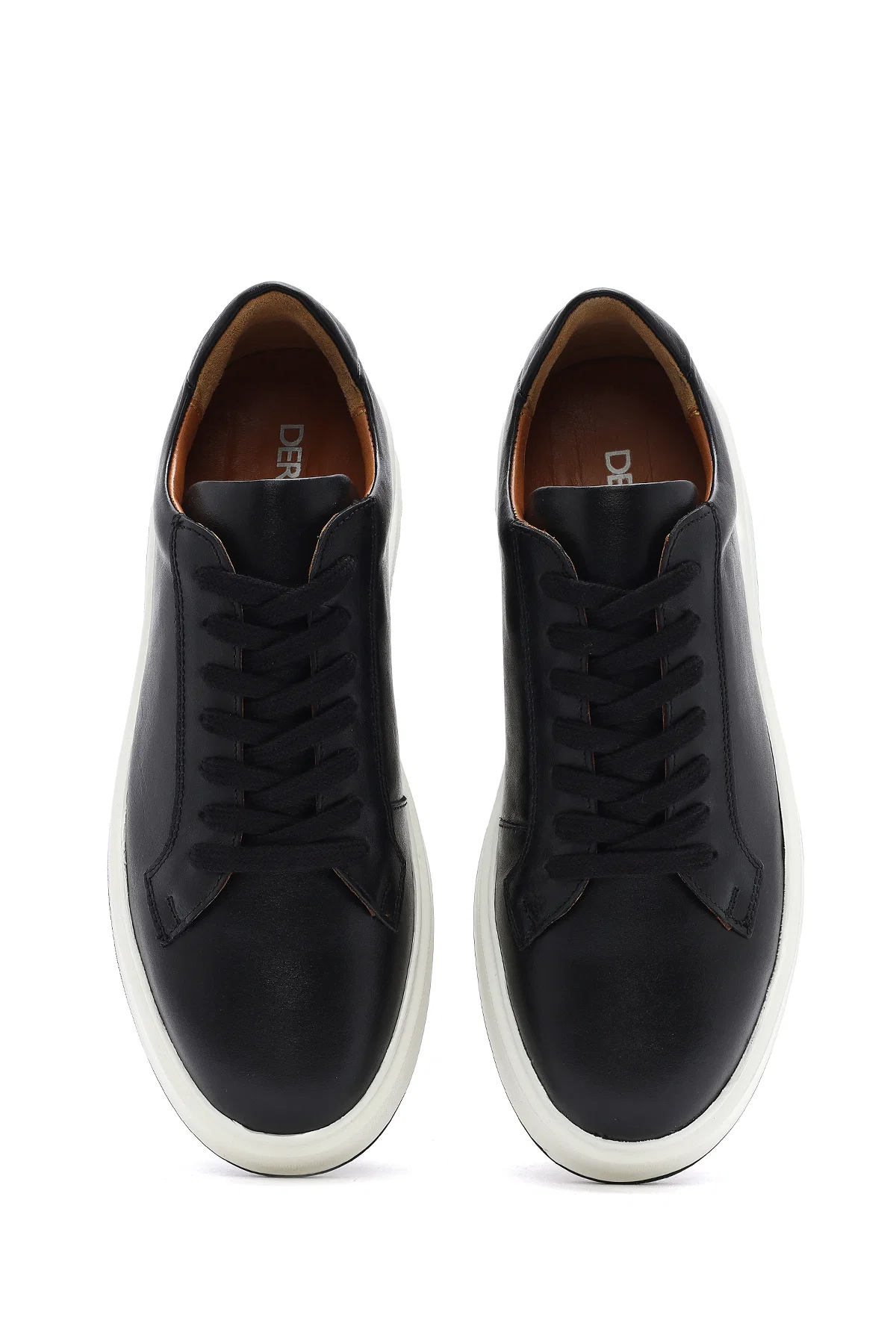 Erkek Siyah Kalın Tabanlı Bağcıklı Deri Sneaker - Image 6