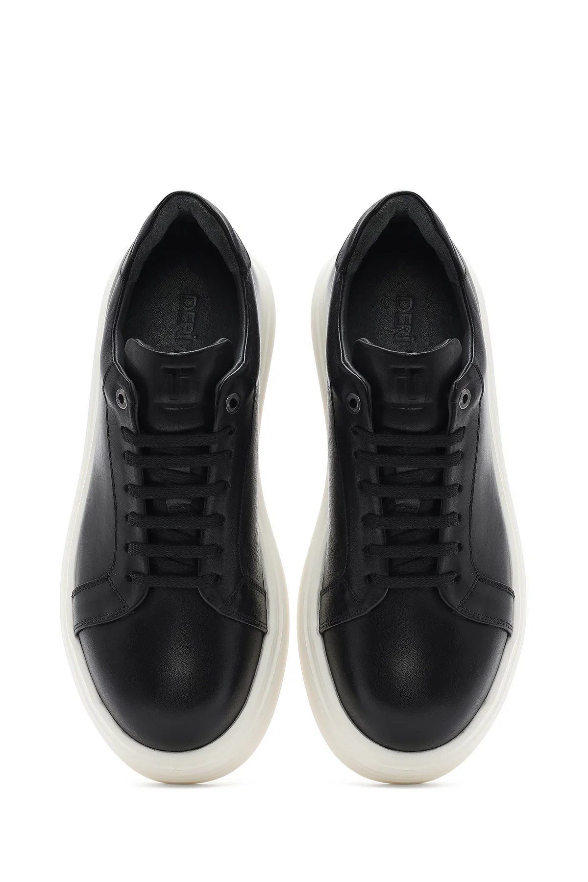 Erkek Siyah Kalın Tabanlı Bağcıklı Deri Sneaker - Image 7