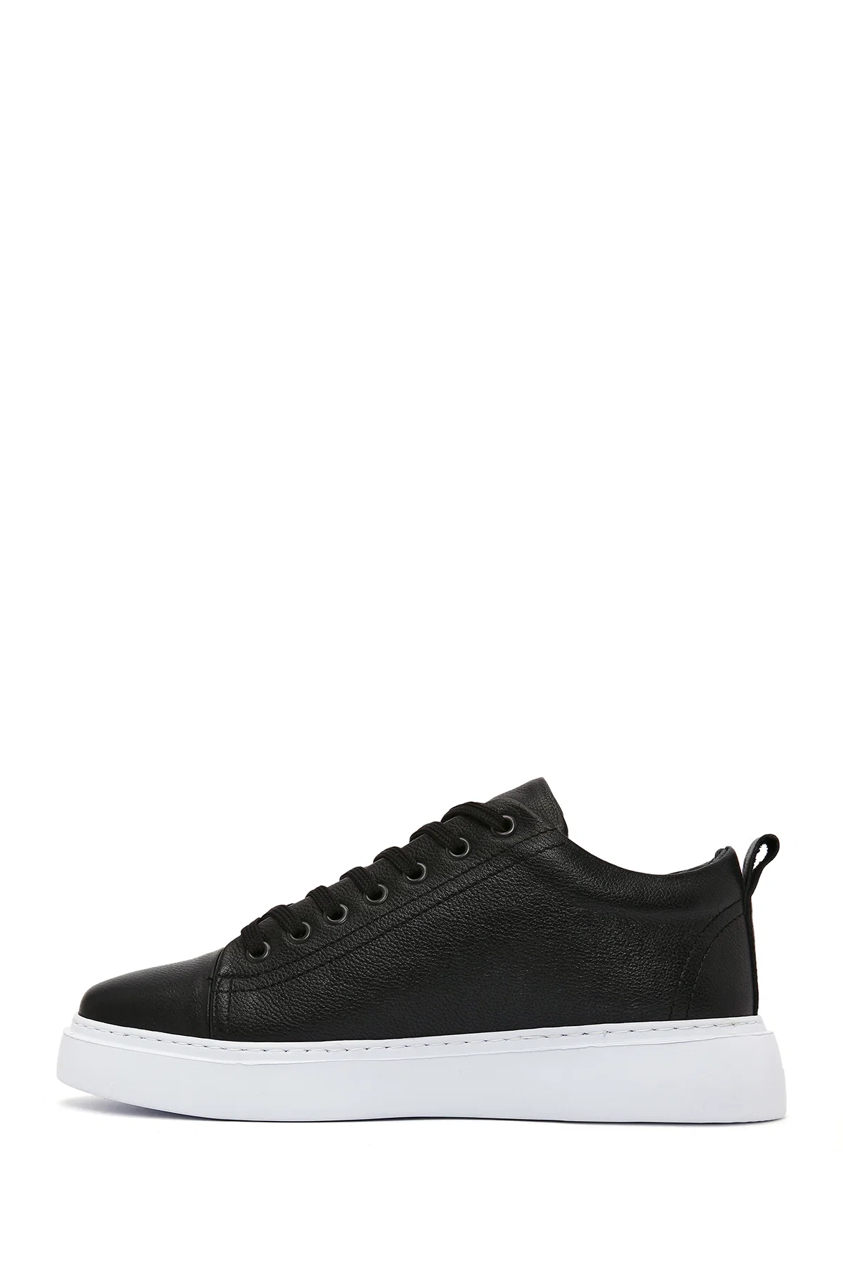 Erkek Siyah Kalın Tabanlı Bağcıklı Deri Sneaker - Image 2