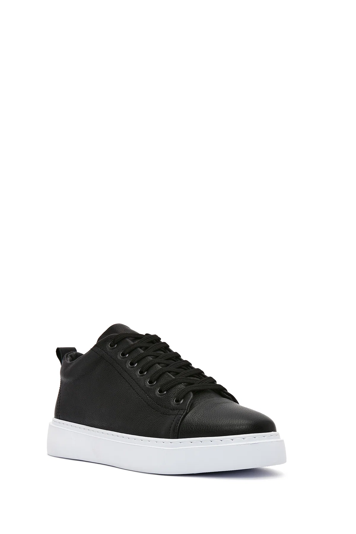 Erkek Siyah Kalın Tabanlı Bağcıklı Deri Sneaker - Image 6