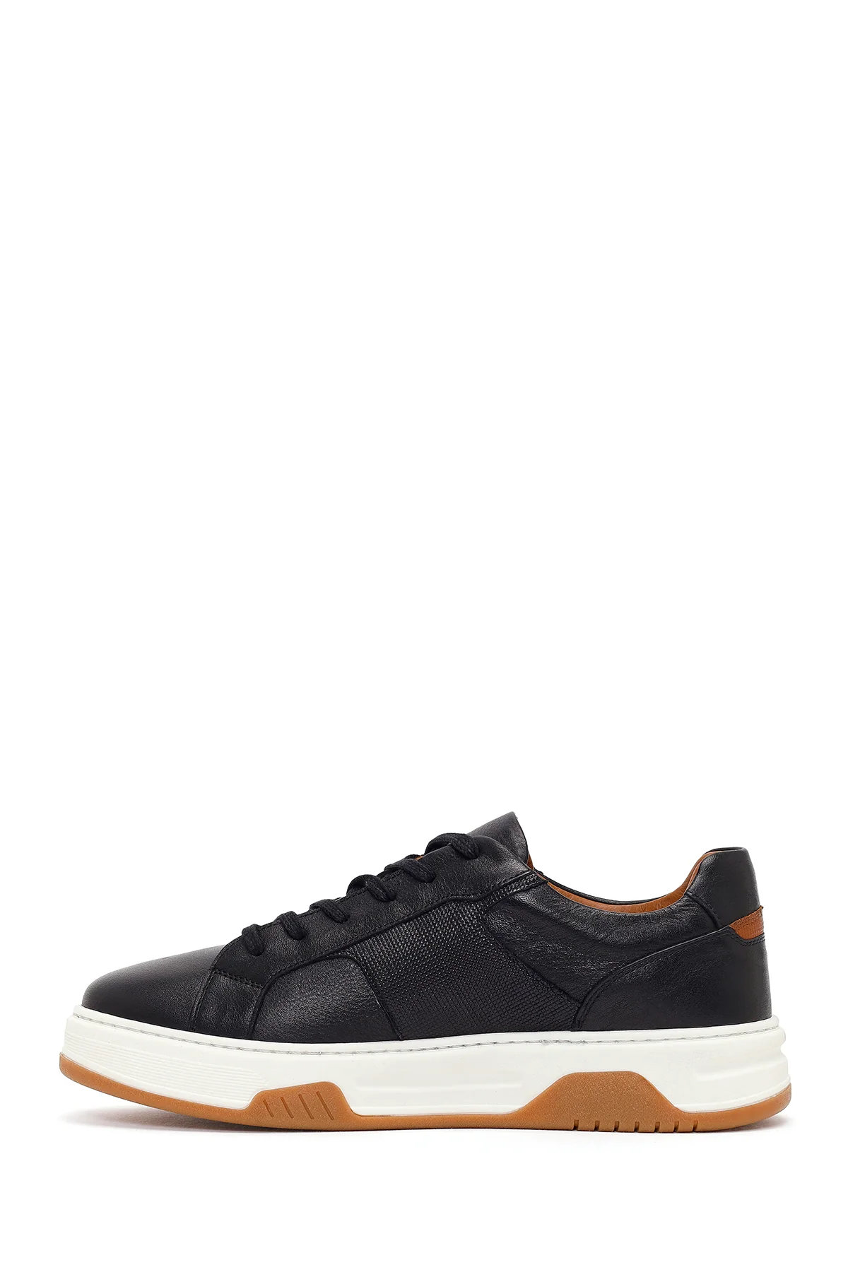 Erkek Siyah Kalın Tabanlı Bağcıklı Deri Sneaker - Image 3