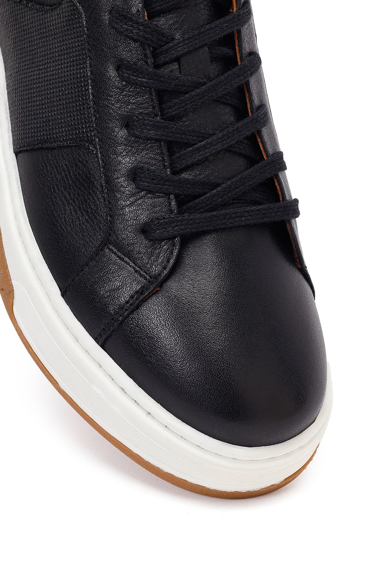 Erkek Siyah Kalın Tabanlı Bağcıklı Deri Sneaker - Image 9
