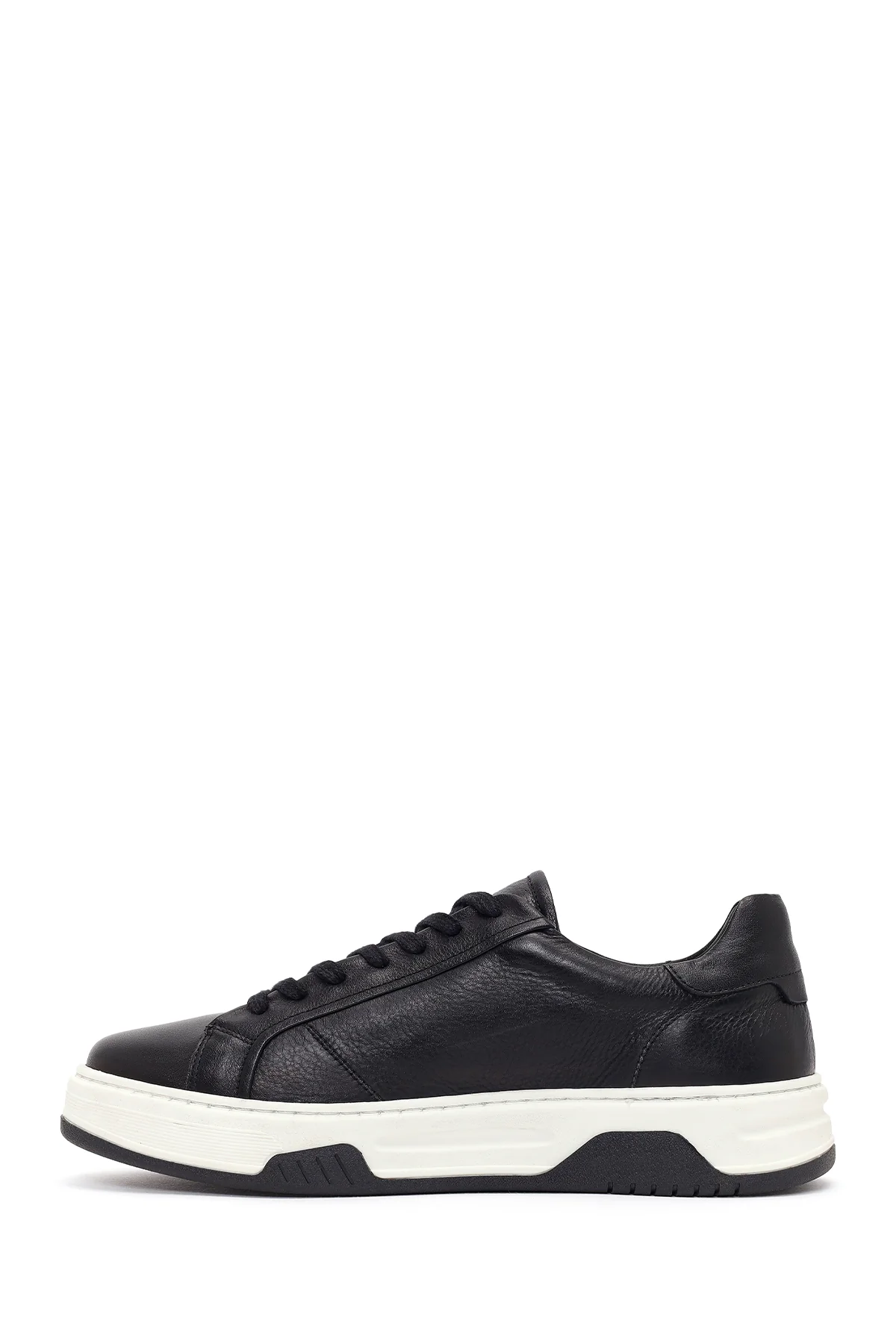 Erkek Siyah Kalın Tabanlı Bağcıklı Deri Sneaker - Image 3