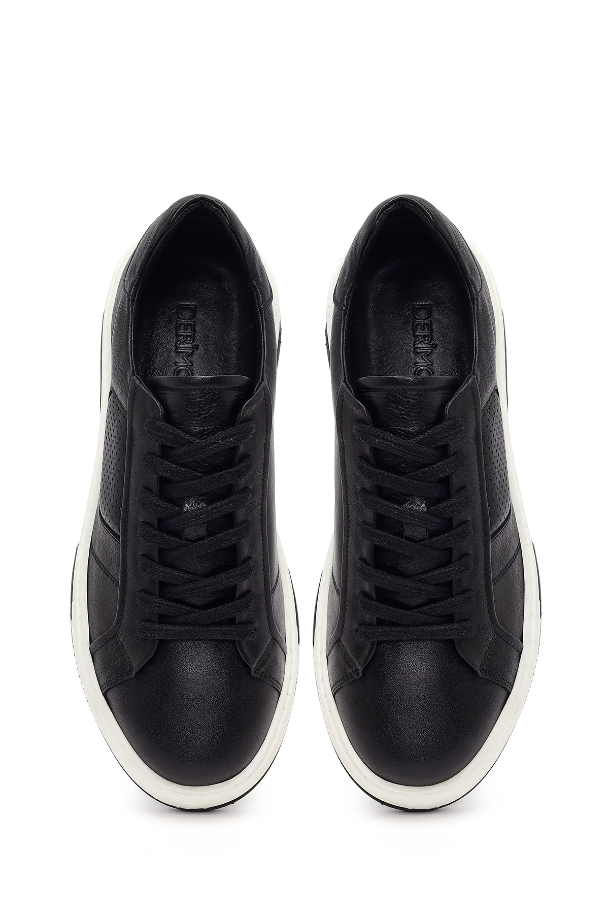 Erkek Siyah Kalın Tabanlı Bağcıklı Deri Sneaker - Image 4