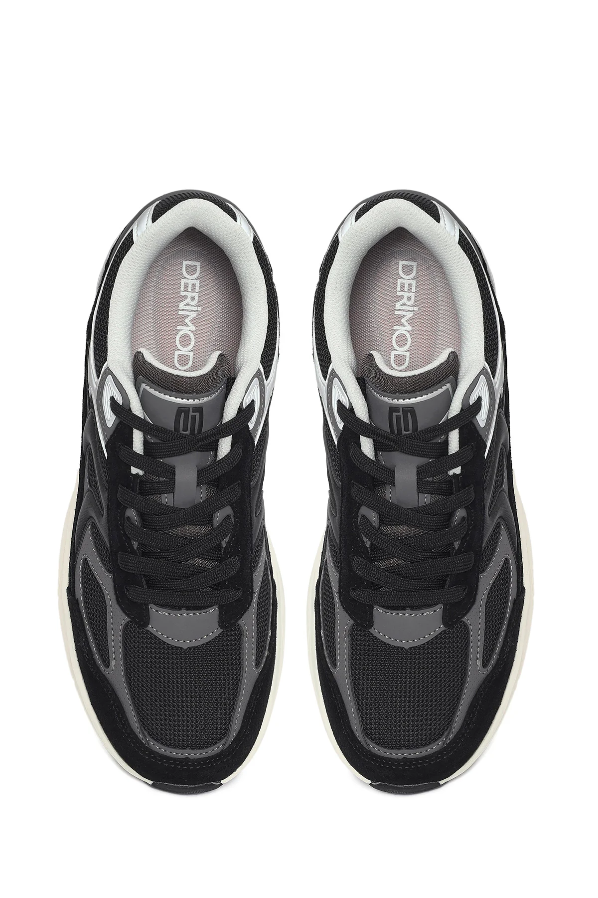 Erkek Siyah Kalın Tabanlı Bağcıklı Deri Sneaker - Image 4