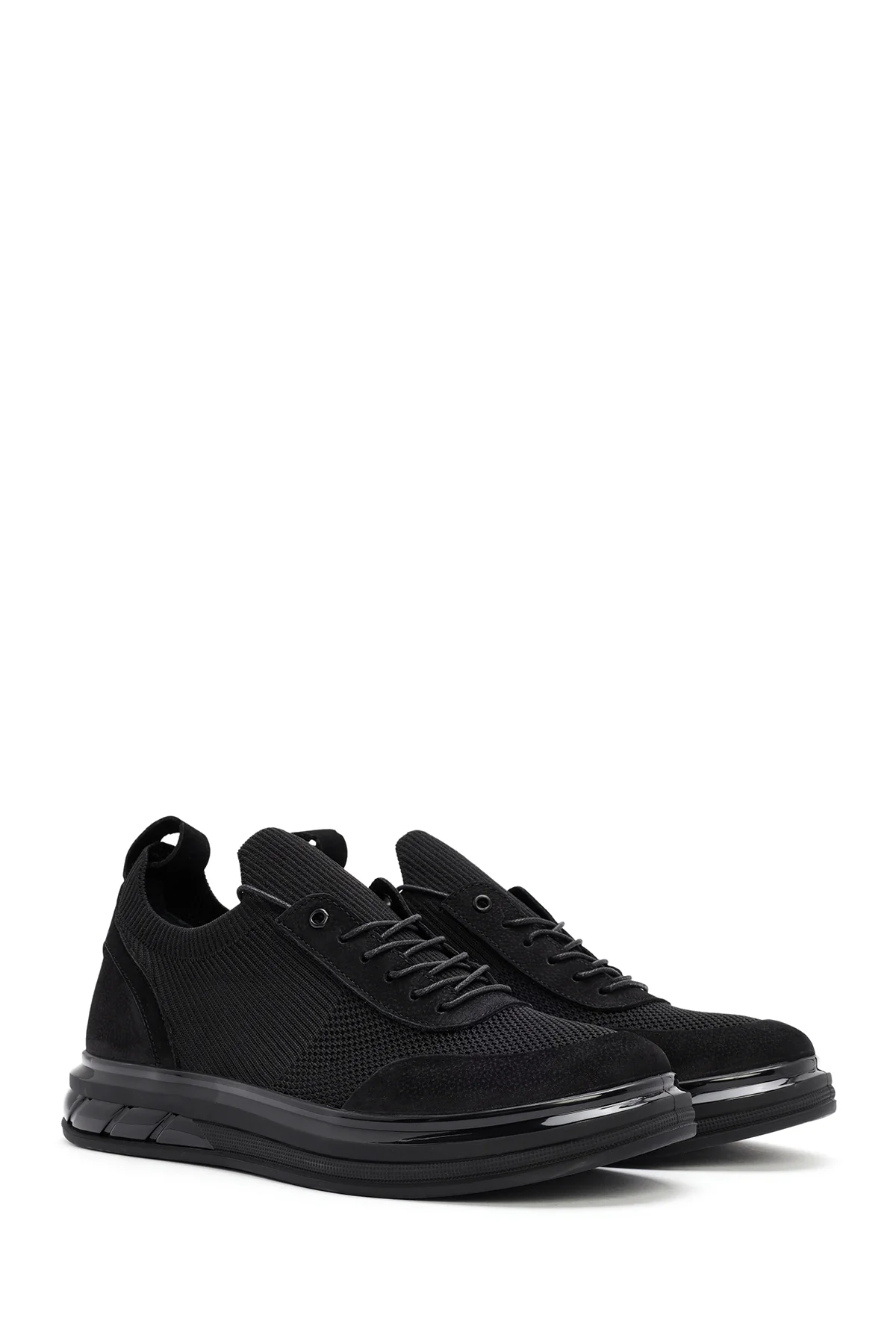 Erkek Siyah Kalın Tabanlı Bağcıklı Kumaş Sneaker - Image 3